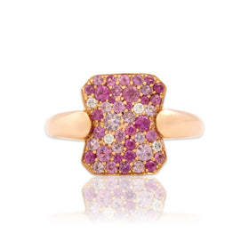Estate 18k Rose Gold 1.05cttw Pink Sapphire Diamond Dazzling Cobblestone Ring 6.75