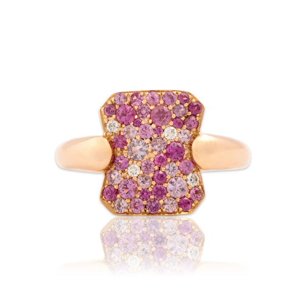 Estate 18k Rose Gold 1.05cttw Pink Sapphire Diamond Dazzling Cobblestone Ring 6.75