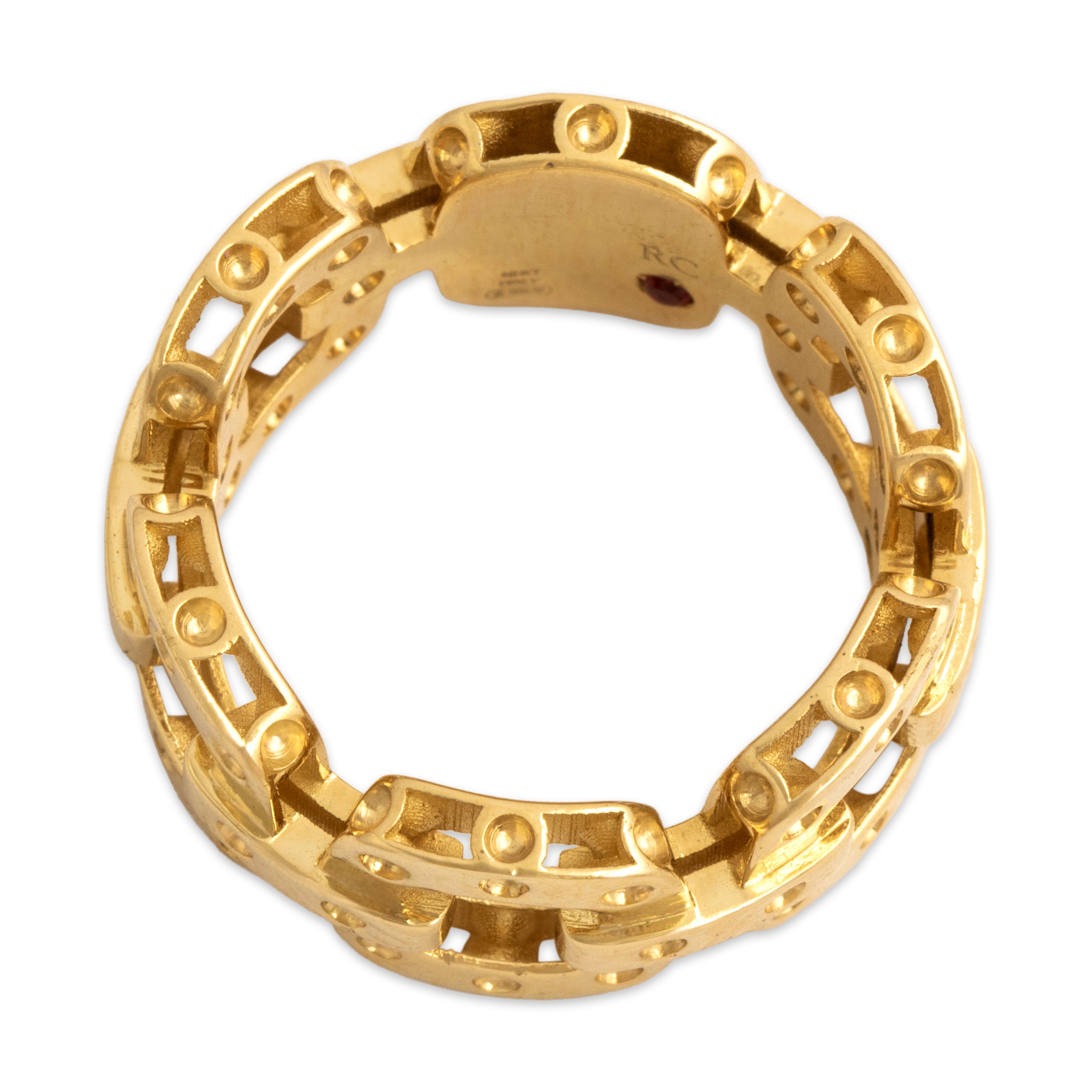 Estate Roberto Coin Italian Heavy 18k Yellow Gold Chunky Link Eternity Band Ring - detail view #2