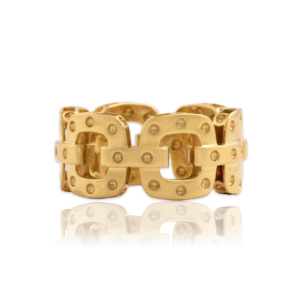 Estate Roberto Coin Italian 18k Yellow Gold Chunky Link Eternity Band Ring - Close-up view