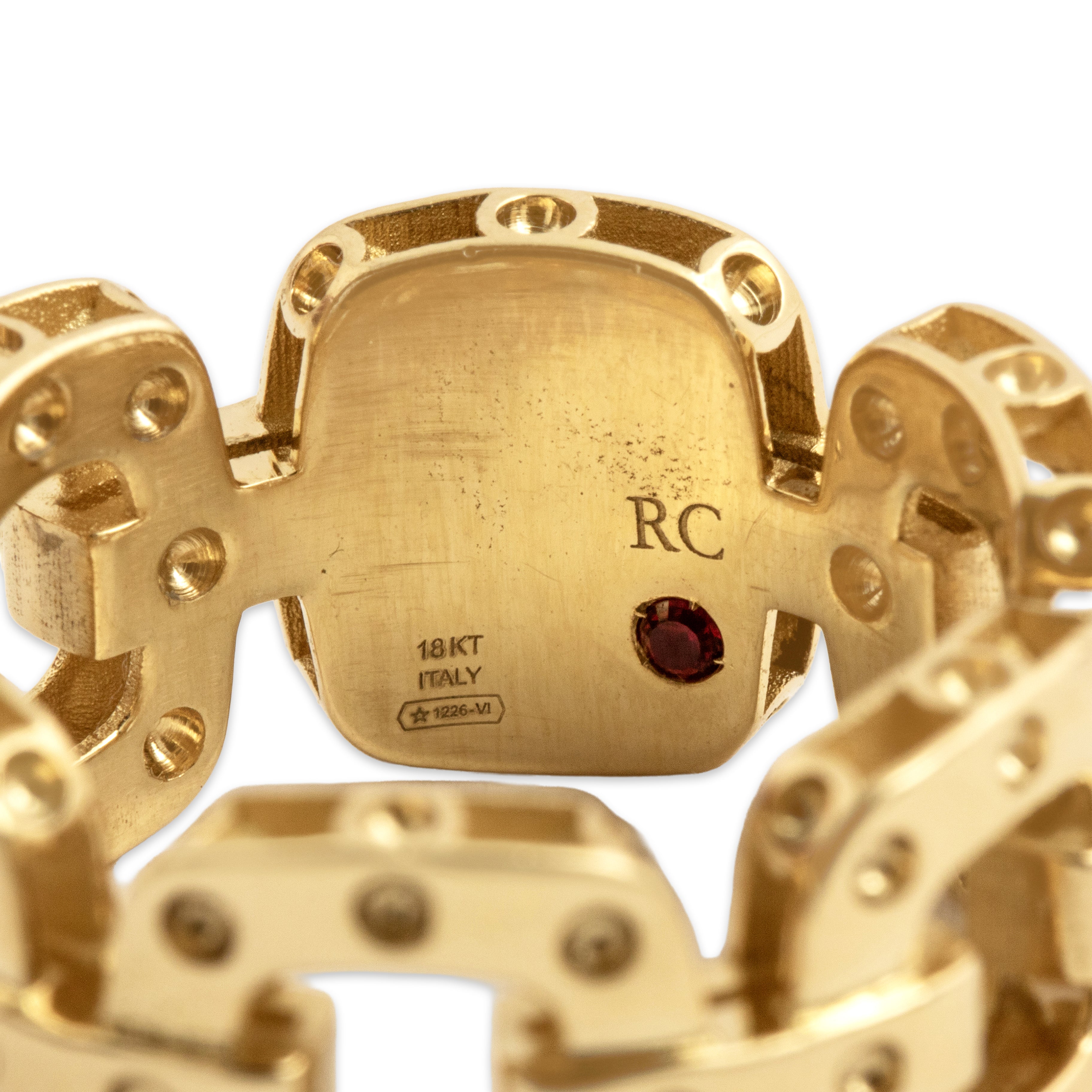 Estate Roberto Coin Italian Heavy 18k Yellow Gold Chunky Link Eternity Band Ring - Hallmark view