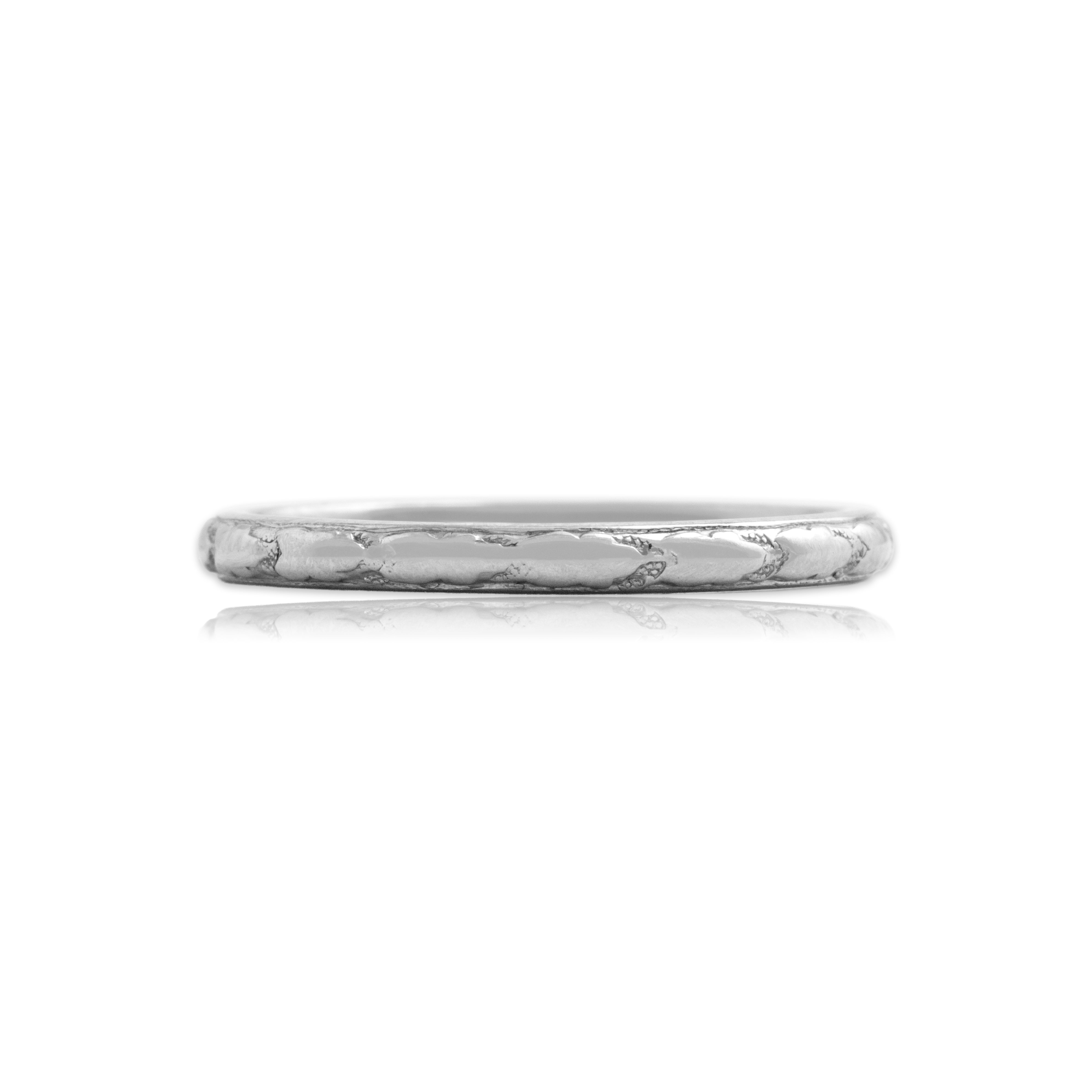 Antique Orange Blossom 18k White Gold Classic Textured Eternity Band Ring - Close-up view