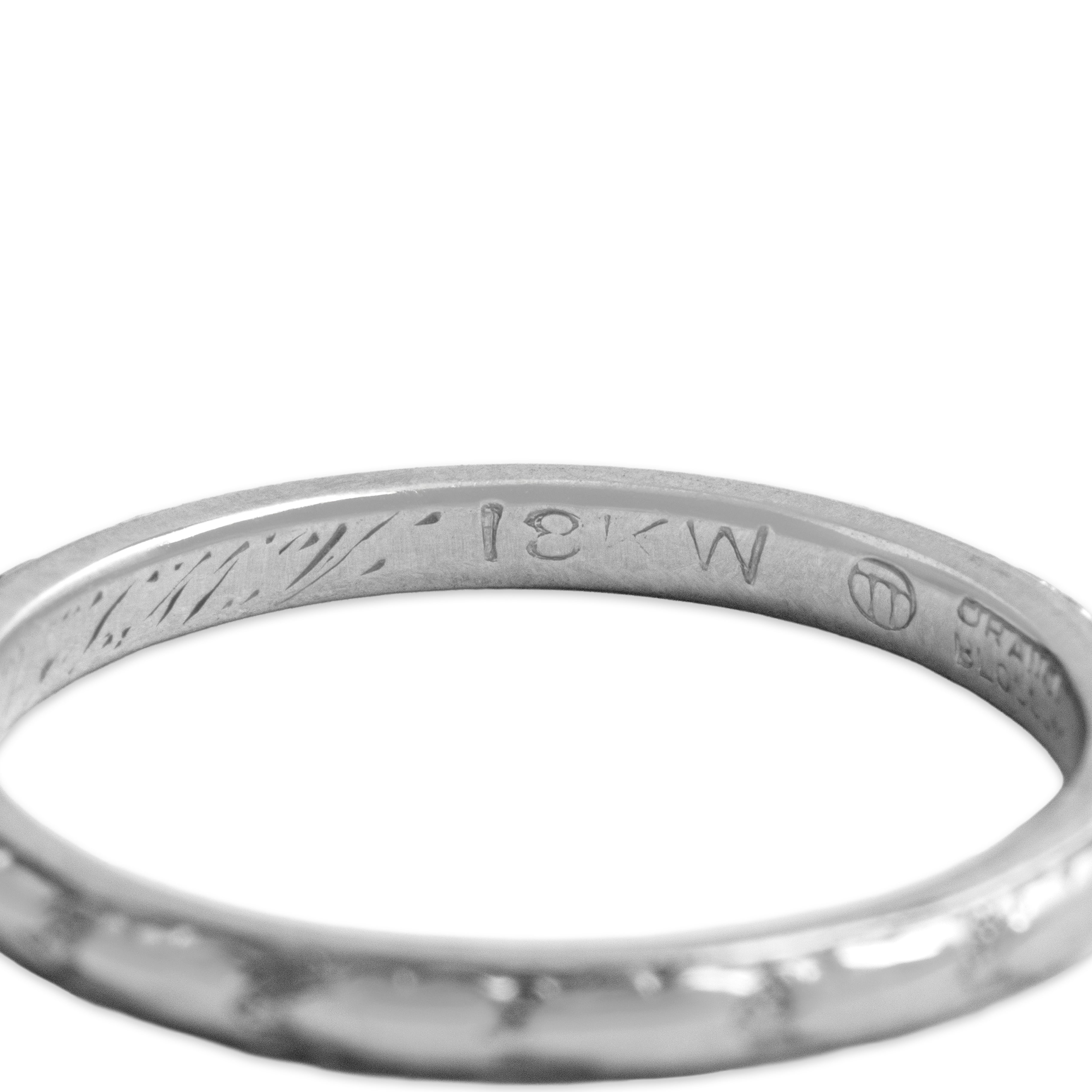Antique Orange Blossom 18k White Gold Classic Textured Eternity Band Ring - Hallmark view