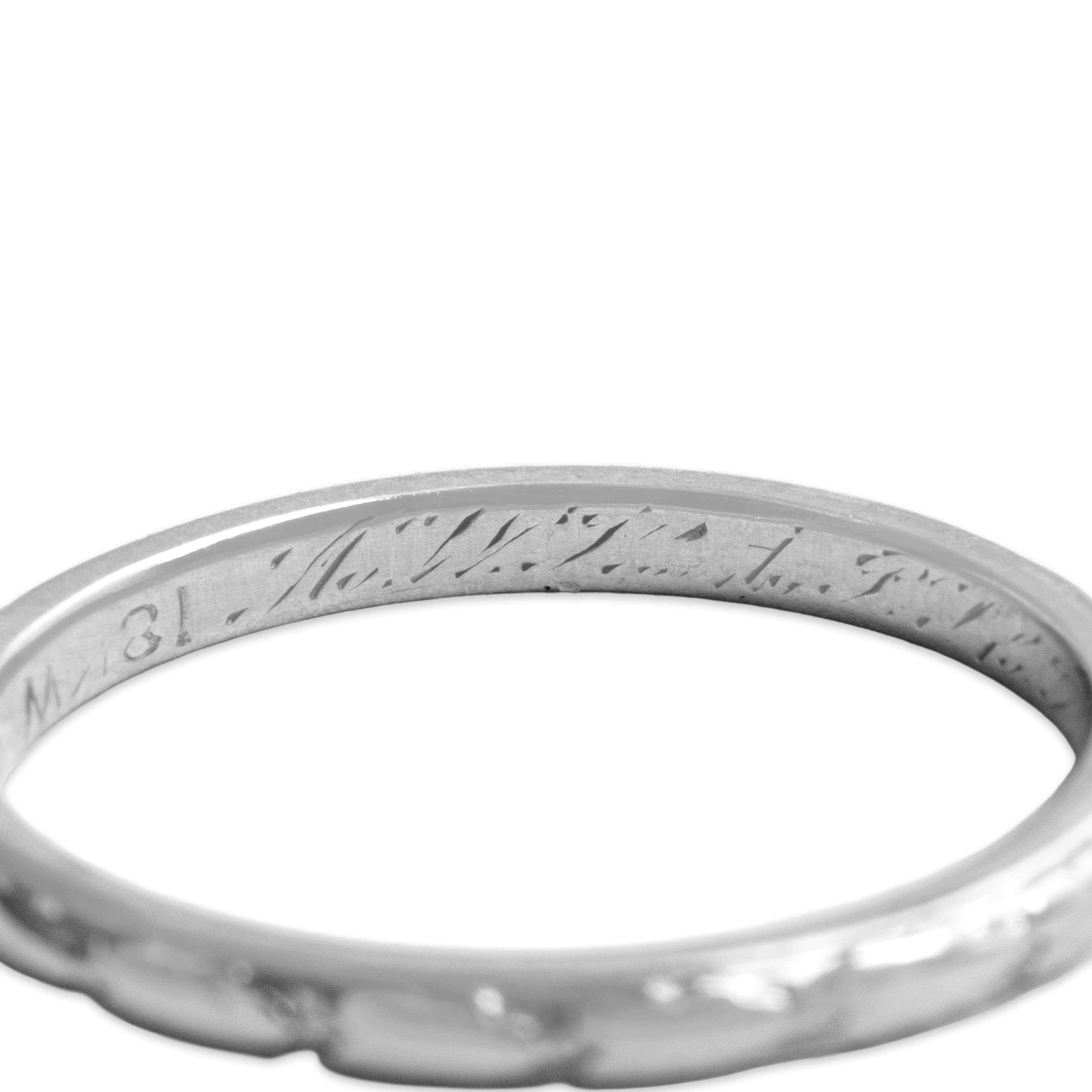 Antique Orange Blossom 18k White Gold Classic Textured Eternity Band Ring - Hallmark view