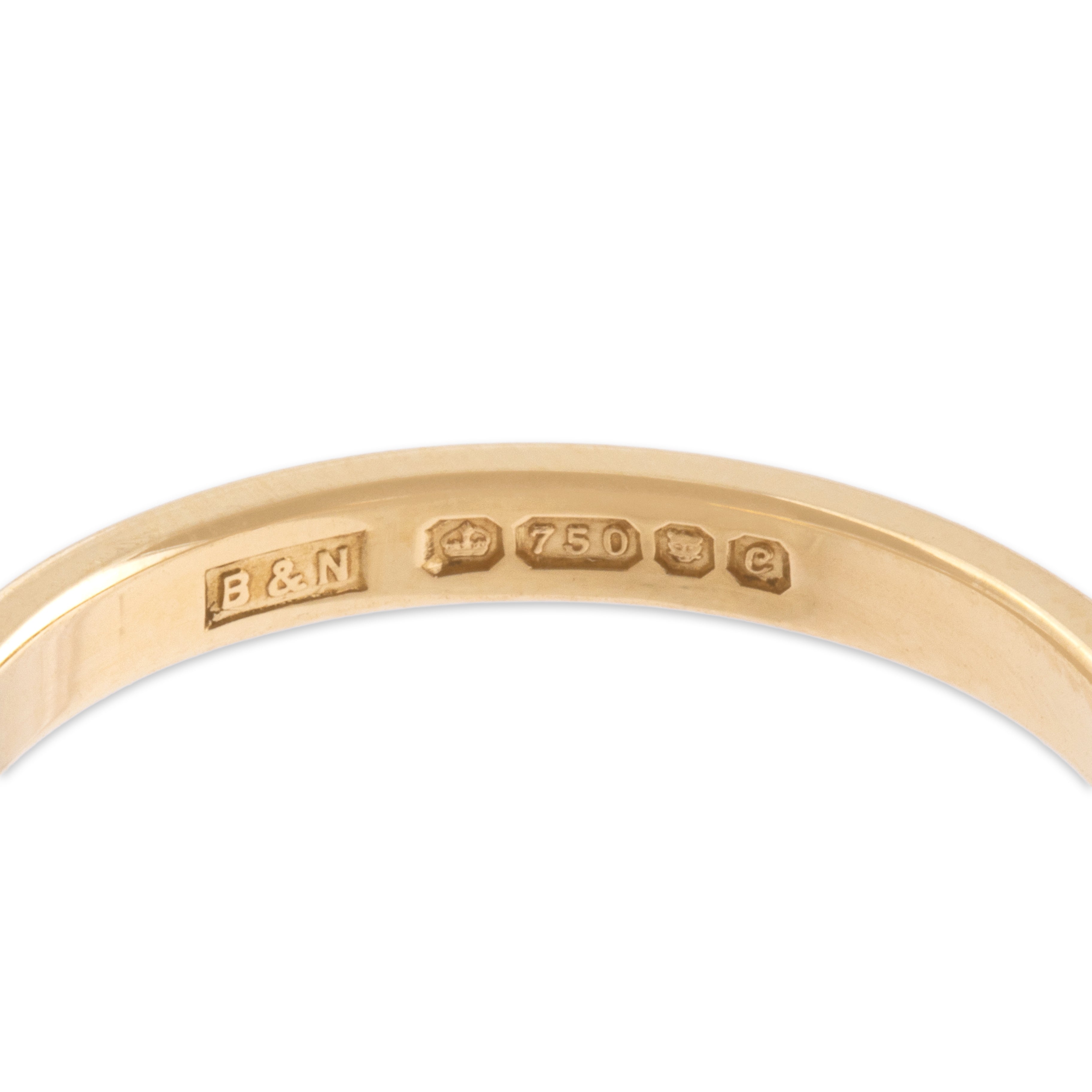 Vintage English 18k Yellow Gold Lupine-Etched Band Ring - Hallmark view