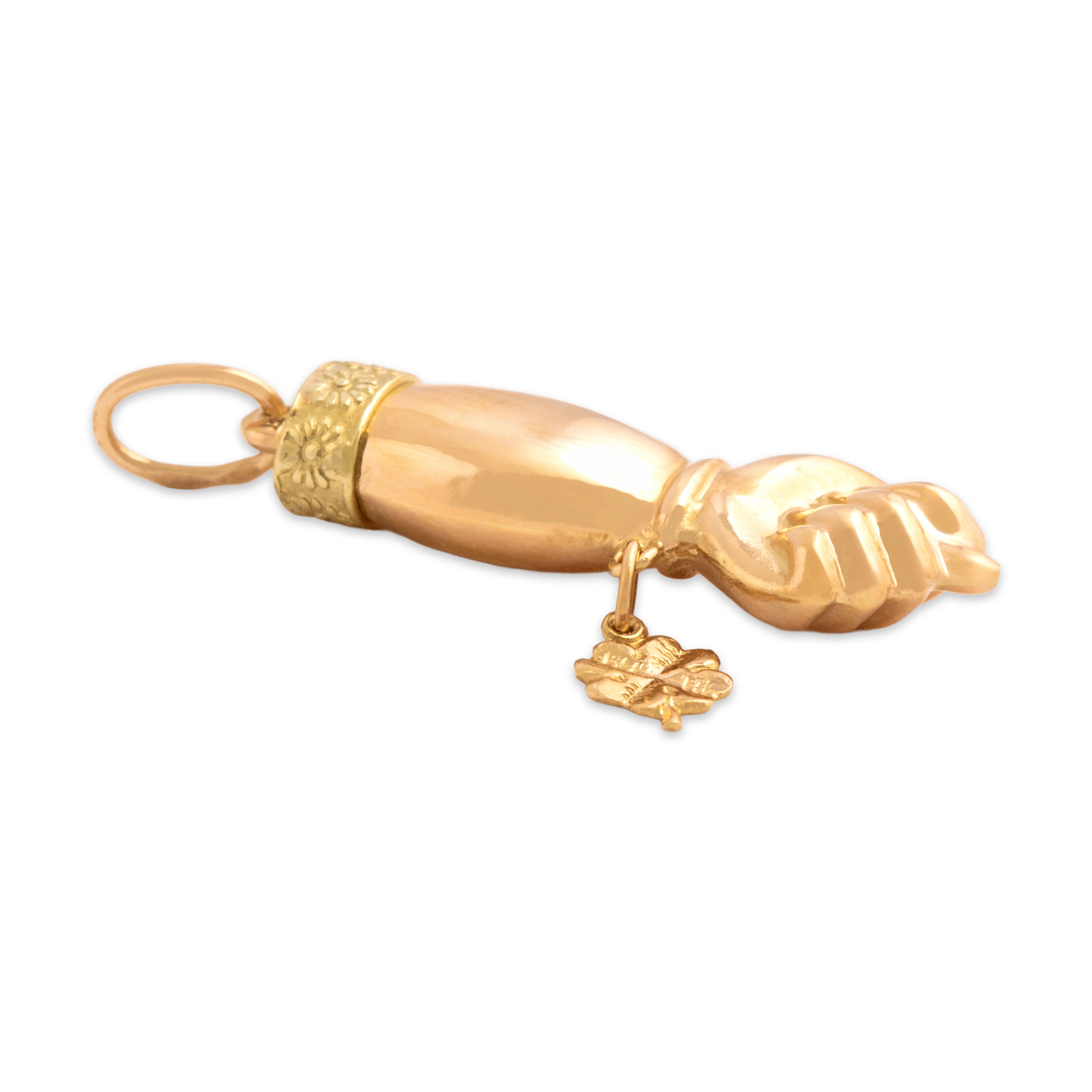Vintage 18k Rose & Yellow Gold Fig Sign Shamrock Amulet Charm / Pendant - Side view