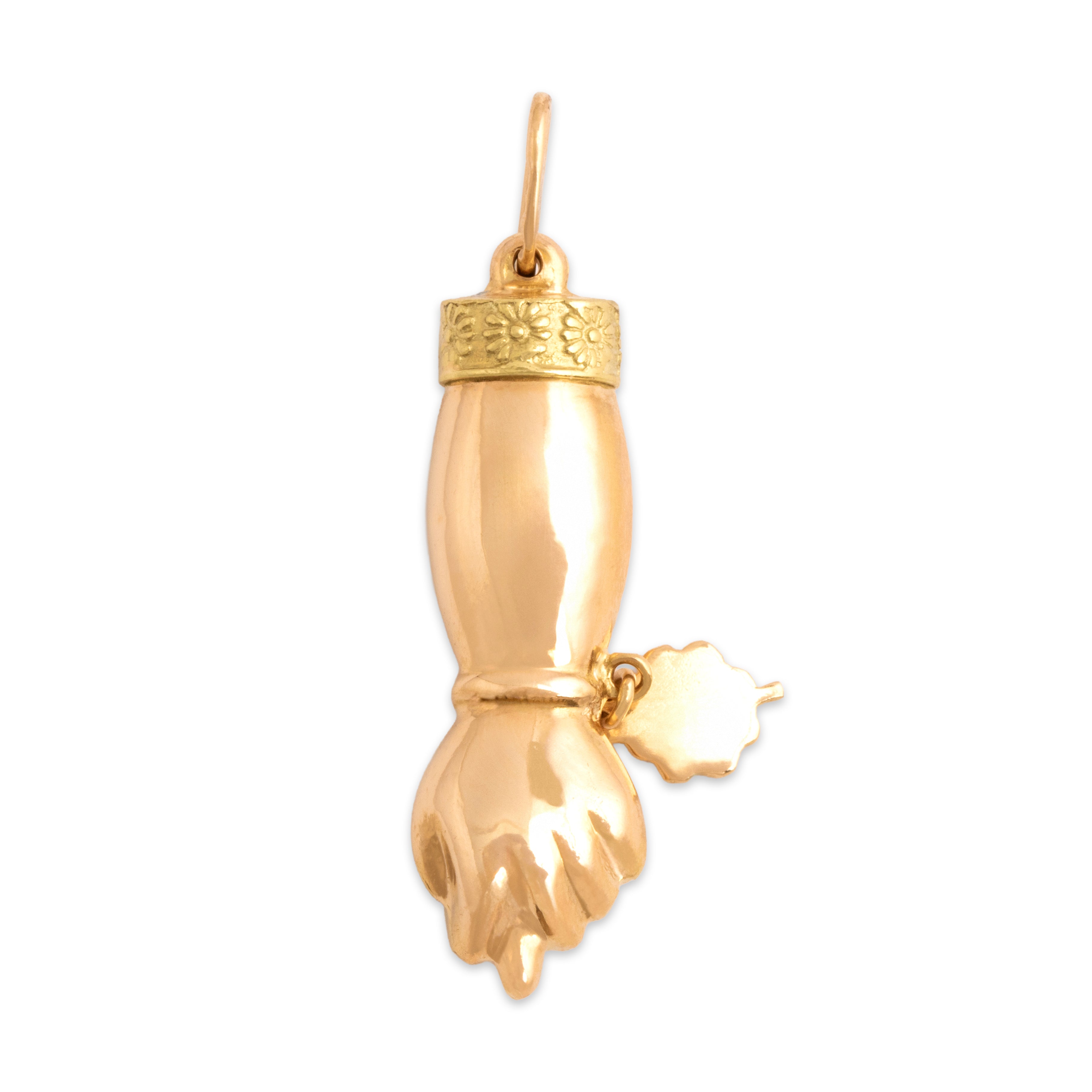 Vintage 18k Rose & Yellow Gold Fig Sign Shamrock Amulet Charm / Pendant - Back view