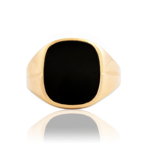 Vintage Large 10k Yellow Gold 4.02ct Onyx Bold Accented Shoulder Signet Ring 10.50