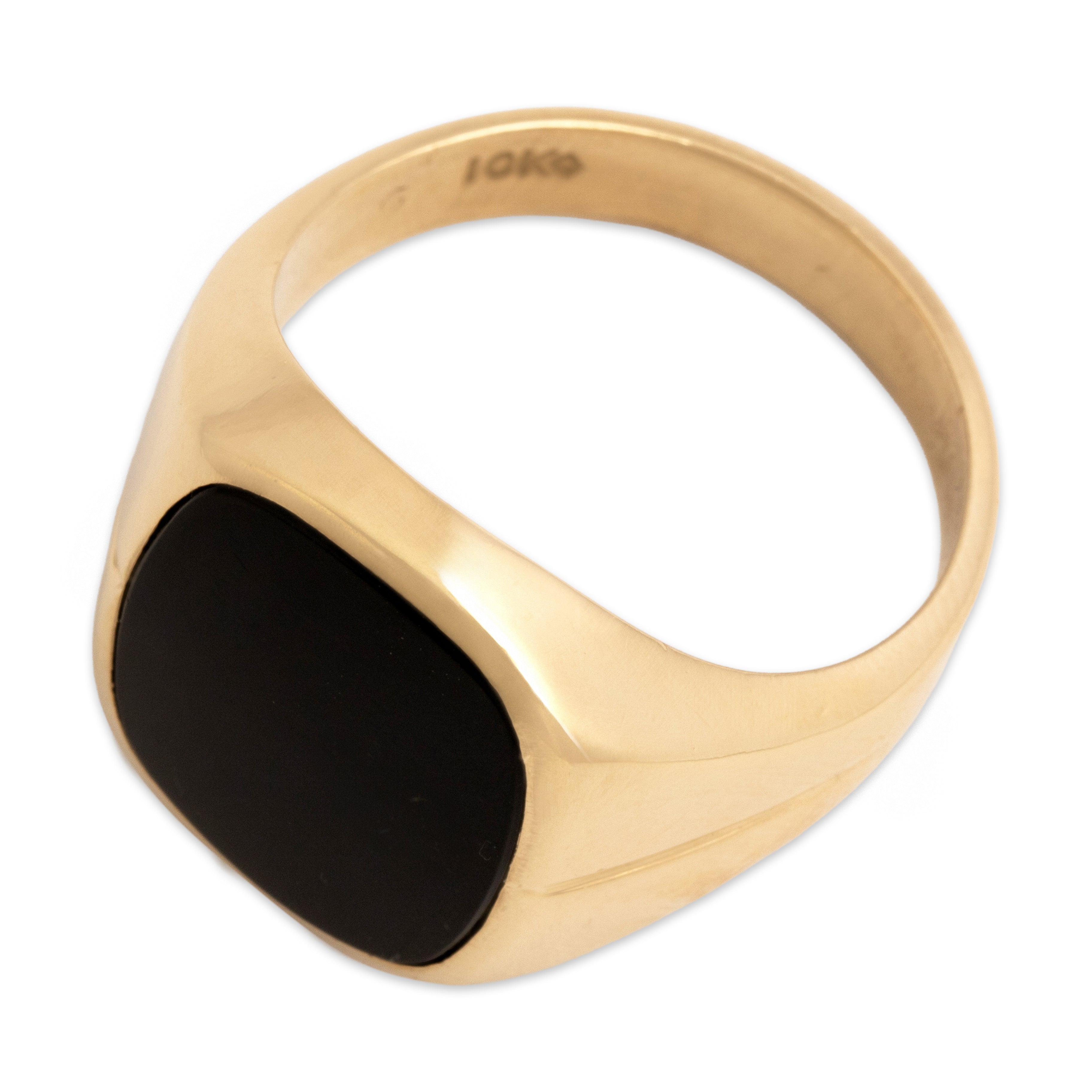 Vintage Large 10k Yellow Gold 4.02ct Onyx Bold Accented Shoulder Signet Ring - Overall view