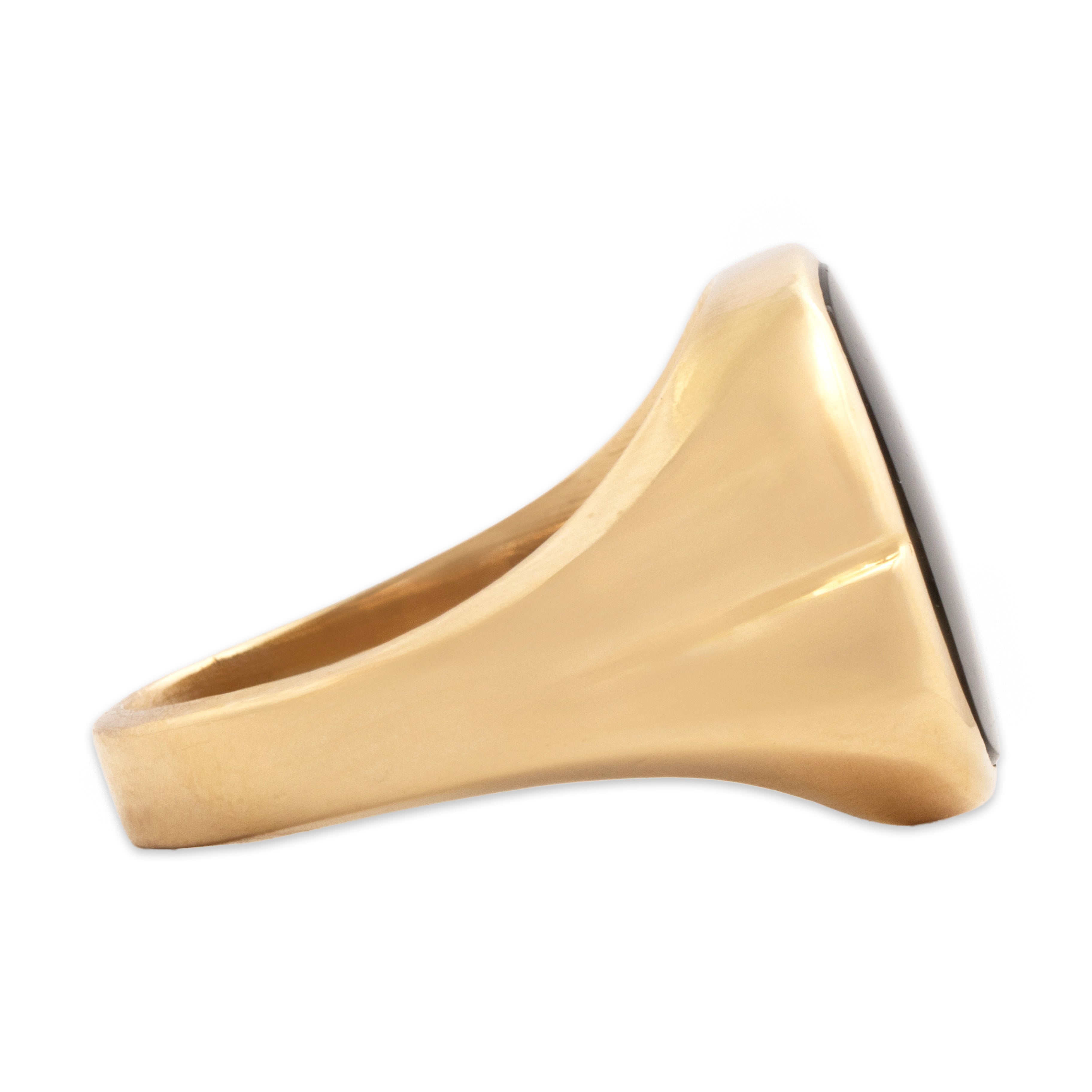Vintage Large 10k Yellow Gold 4.02ct Onyx Bold Accented Shoulder Signet Ring - Side view