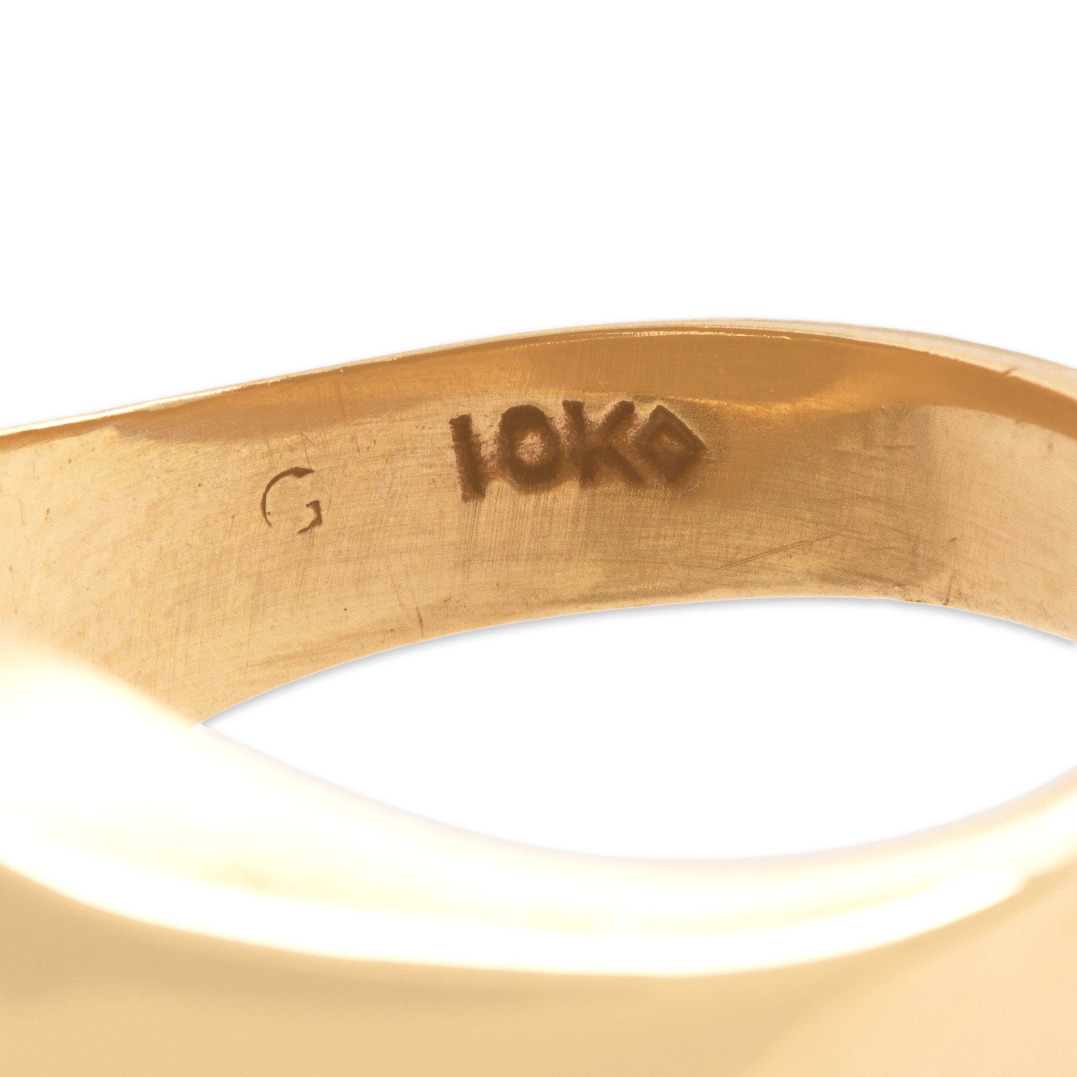 Vintage Large 10k Yellow Gold 4.02ct Onyx Bold Accented Shoulder Signet Ring - Hallmark view