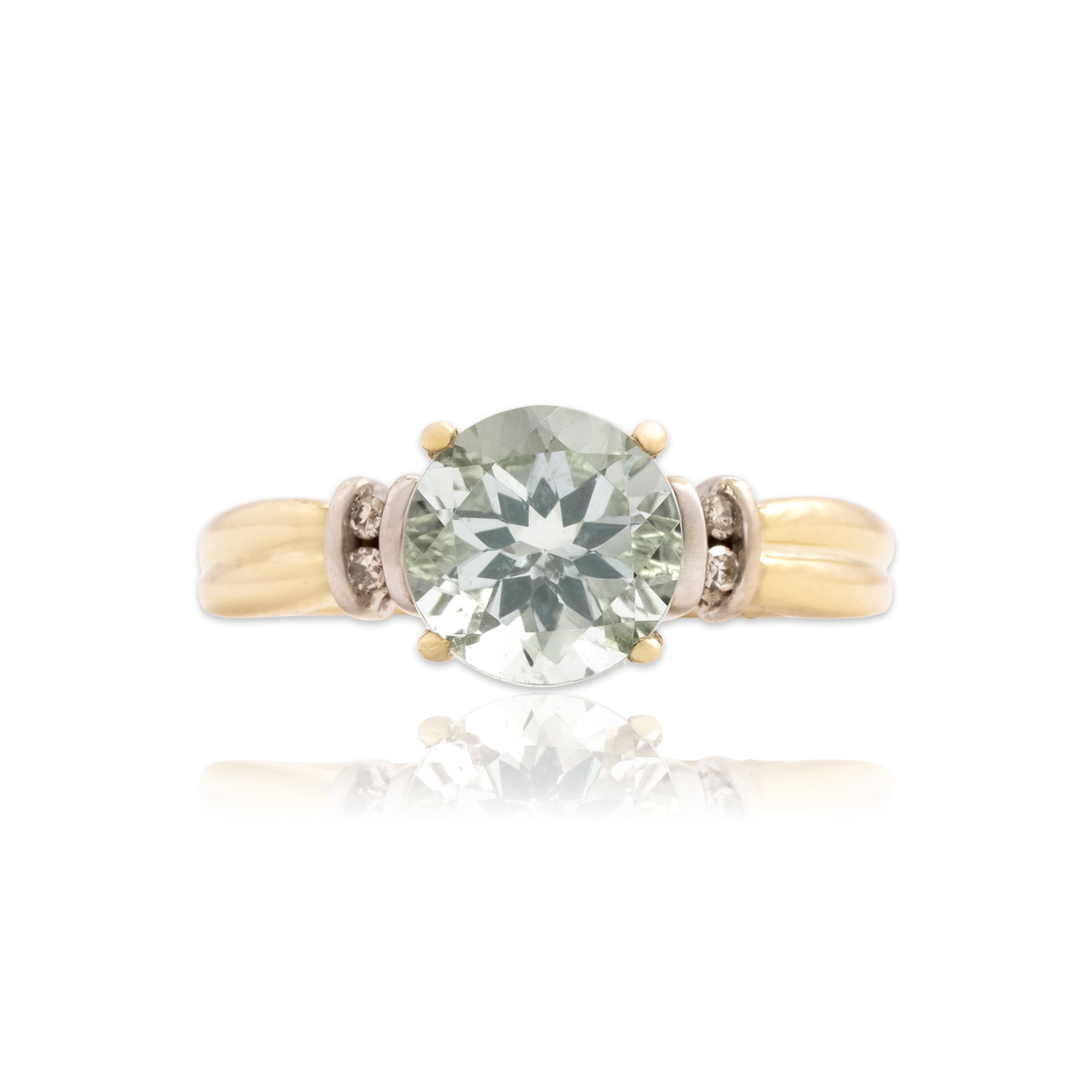 Vintage 10k Yellow & White Gold 1.77ct Aquamarine Diamond Ribbed Shoulder Ring 7.00