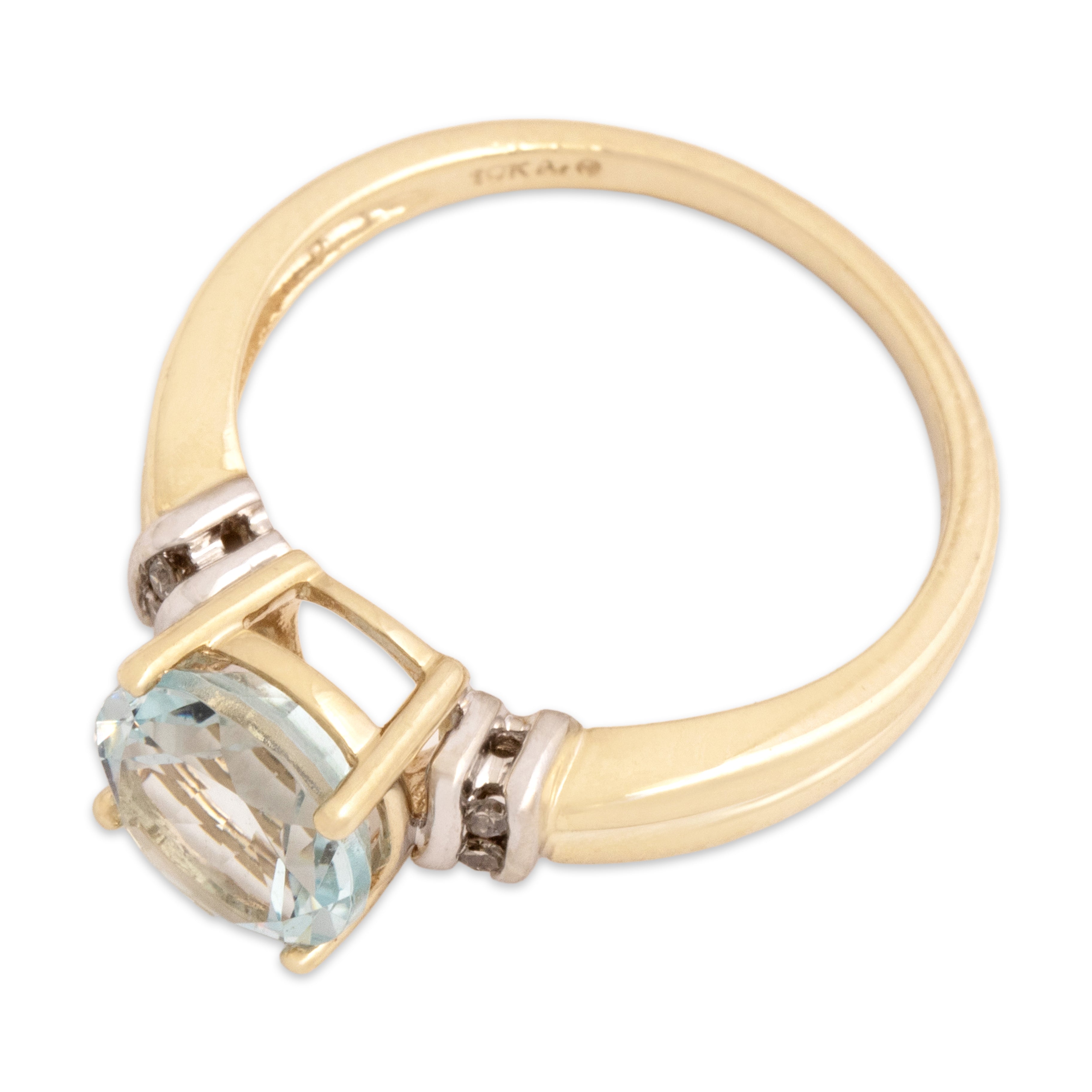 Vintage 10k Yellow & White Gold 1.77ct Aquamarine Diamond Wonderful Ribbed Shoulder Ring - Overall view
