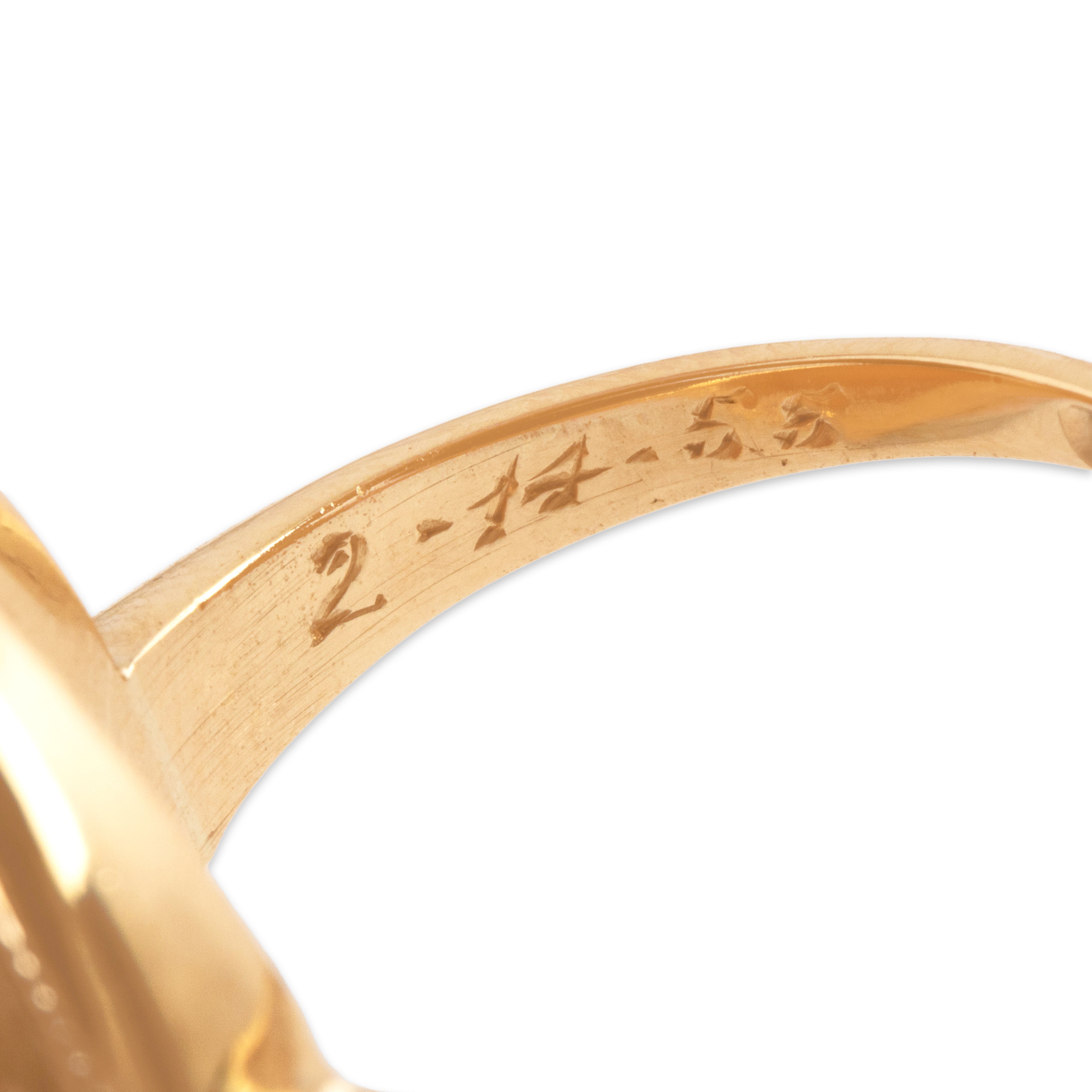 Vintage 10k Rosy Yellow Gold Shell Framed Elegant Camo Ring - Hallmark view