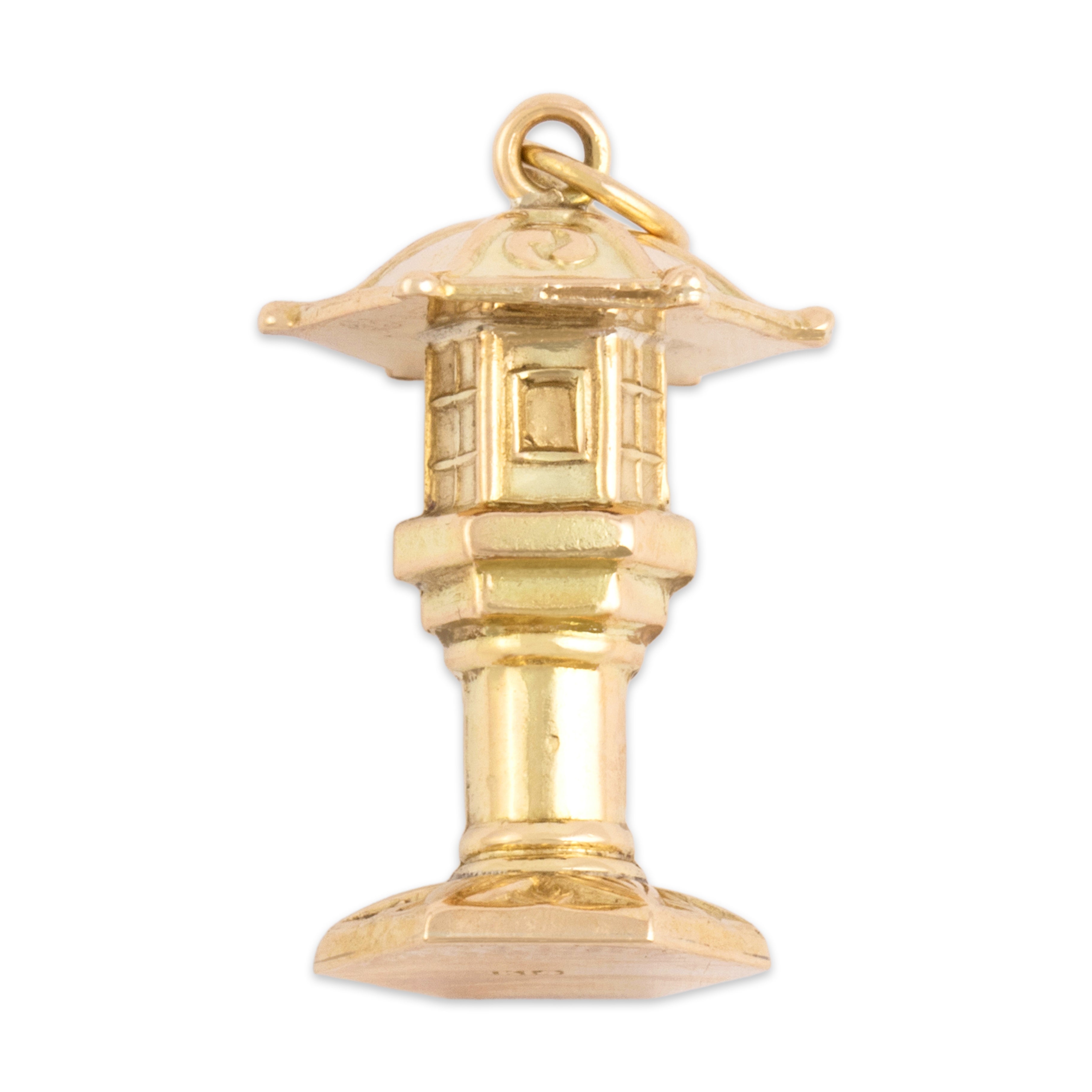 Vintage 14k Yellow Gold Dimensional Detailed Lantern Lamp Post Charm / Pendant
