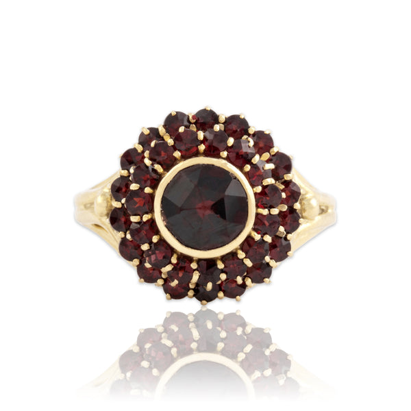 Vintage 14k Yellow Gold 1.46cttw Garnet Deep Crimson Halo Ring 5.75