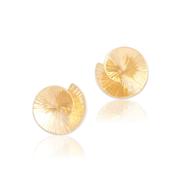 Vintage 14k Yellow Gold Sleek Textured Spiral Stud Earrings