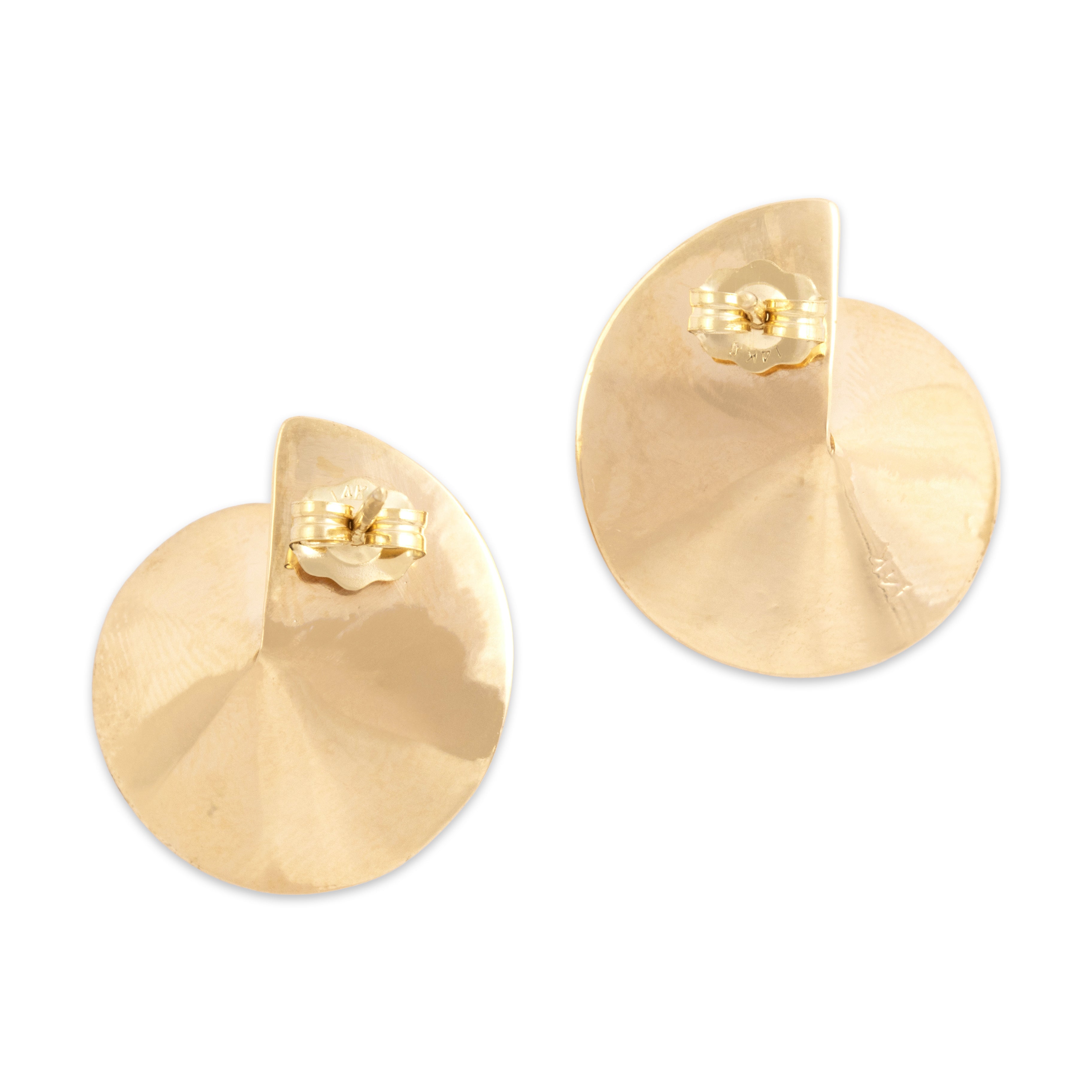 Vintage 14k Yellow Gold Sleek Textured Spiral Stud Earrings