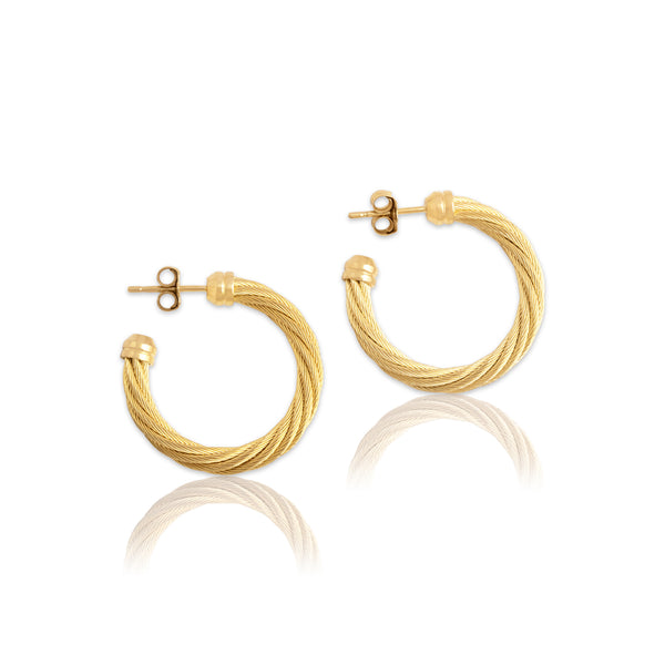 Vintage 14k Yellow Gold Sleek Twisting Cable Hoop Earrings
