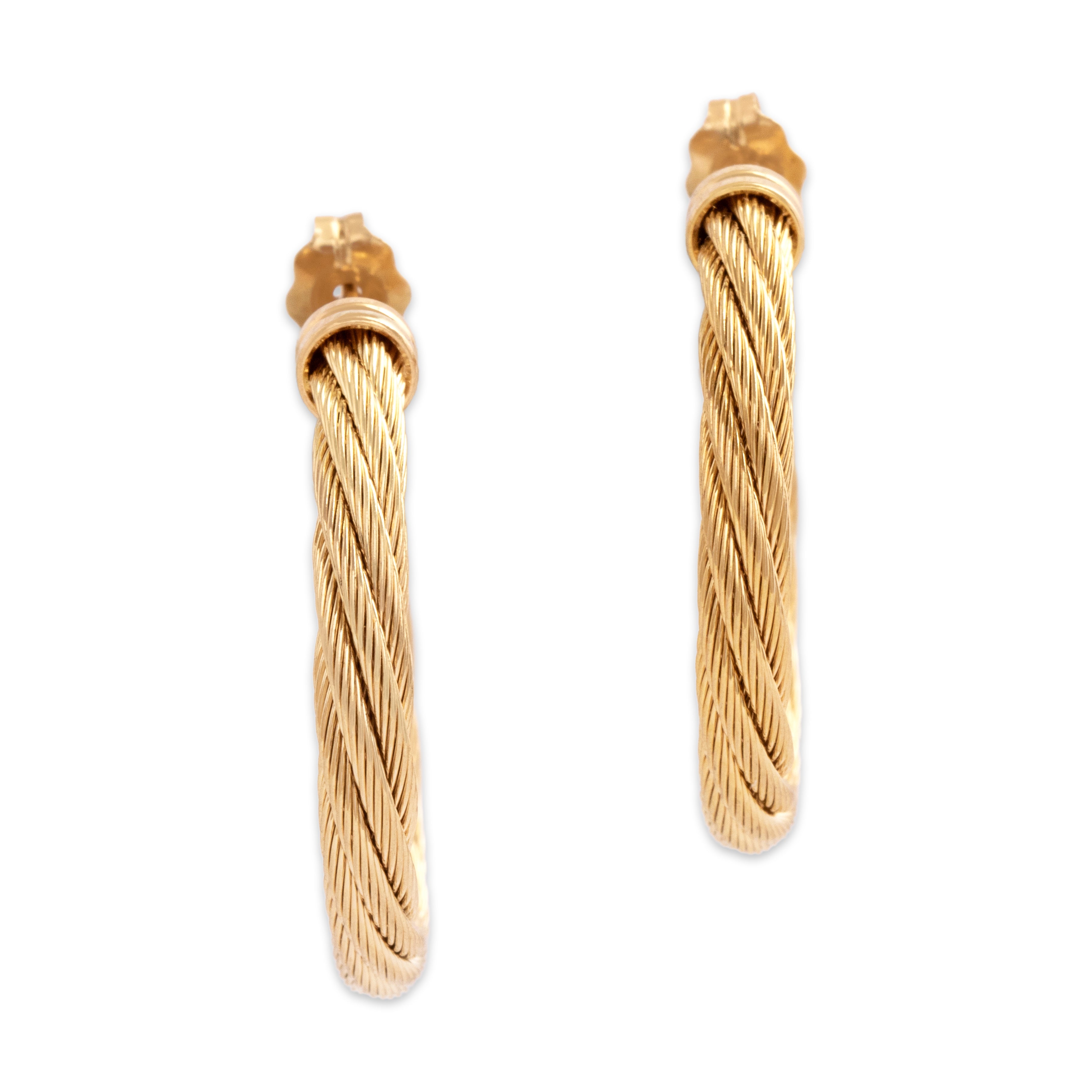 Vintage 14k Yellow Gold Sleek Twisting Cable Hoop Earrings - Overall view