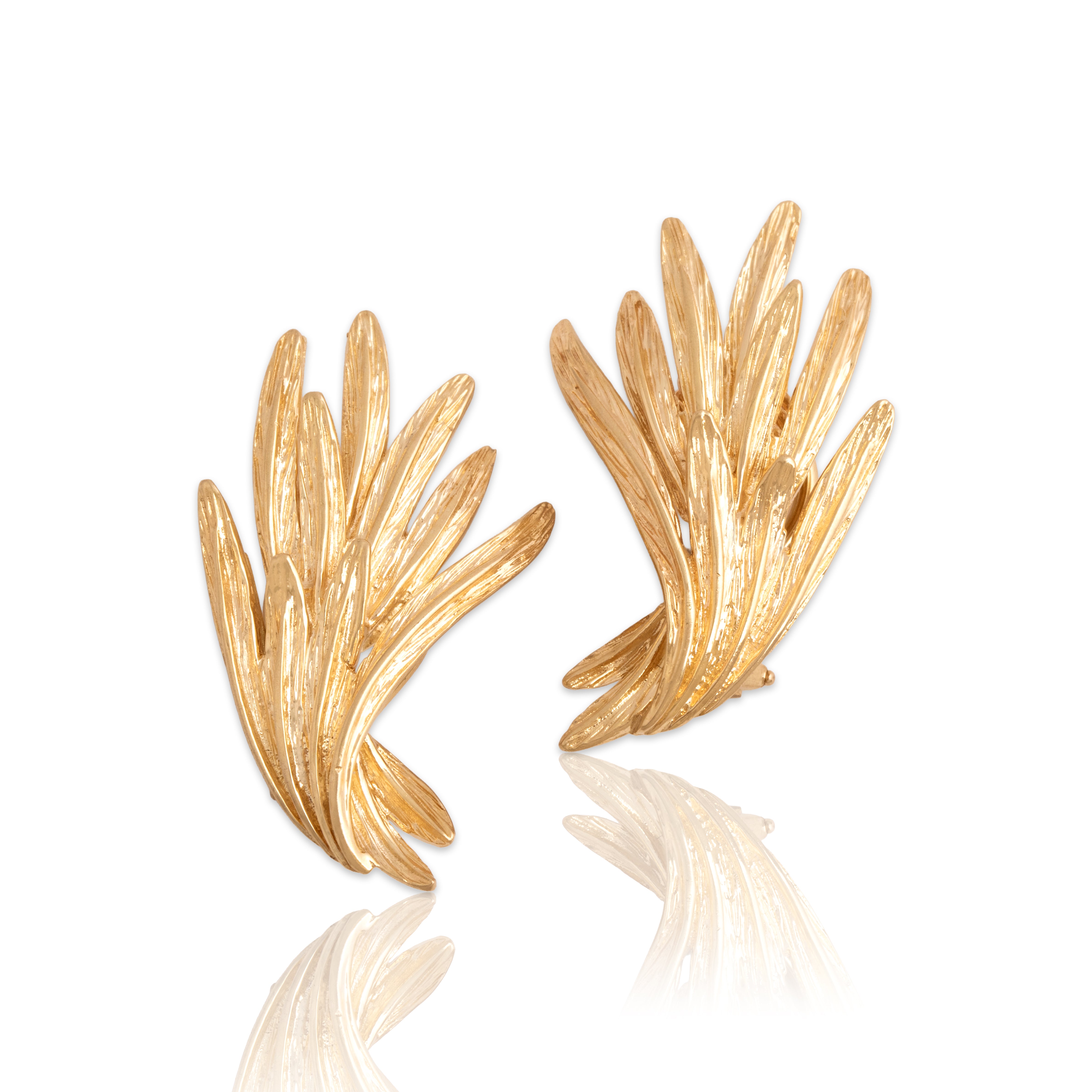 Vintage Henry Dankner & Sons Substantial 14k Yellow Gold Soaring Winged Omega-Back Earrings - Close-up view