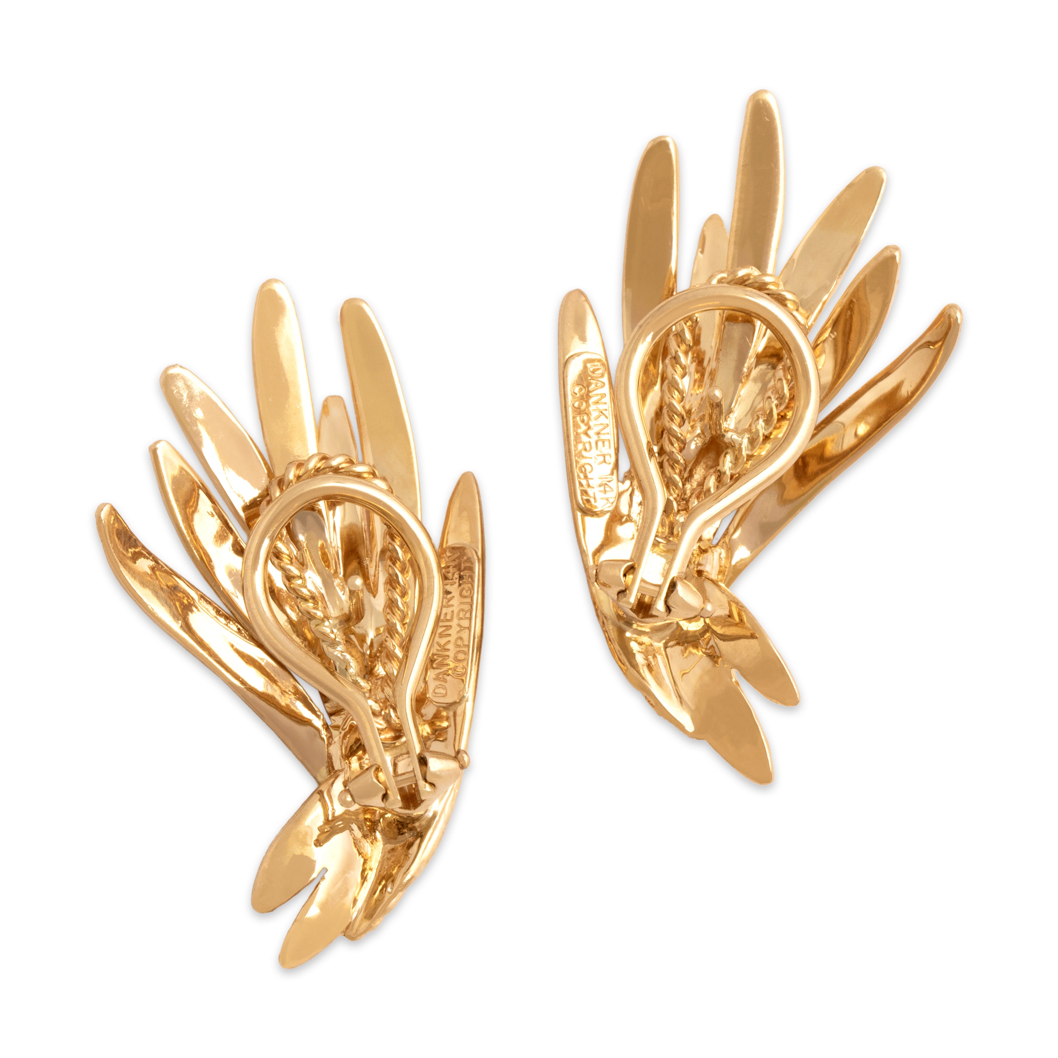 Vintage Henry Dankner & Sons Substantial 14k Yellow Gold Soaring Winged Omega-Back Earrings - Back view
