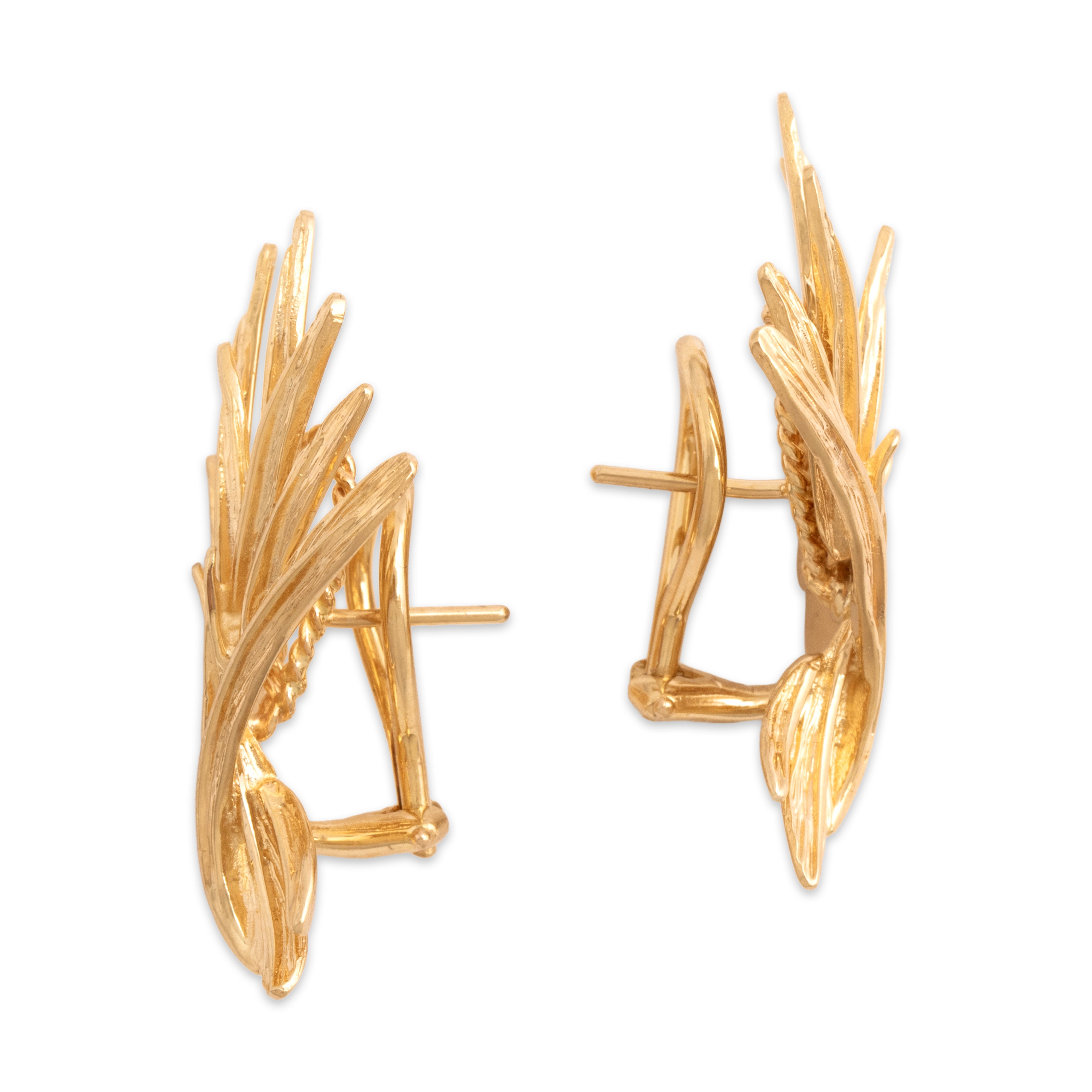 Vintage Henry Dankner & Sons Substantial 14k Yellow Gold Soaring Winged Omega-Back Earrings - Side view