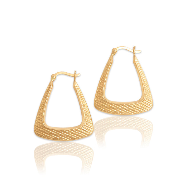 Vintage 14k Yellow Gold Textured Triangular Geometric Hoop Earrings