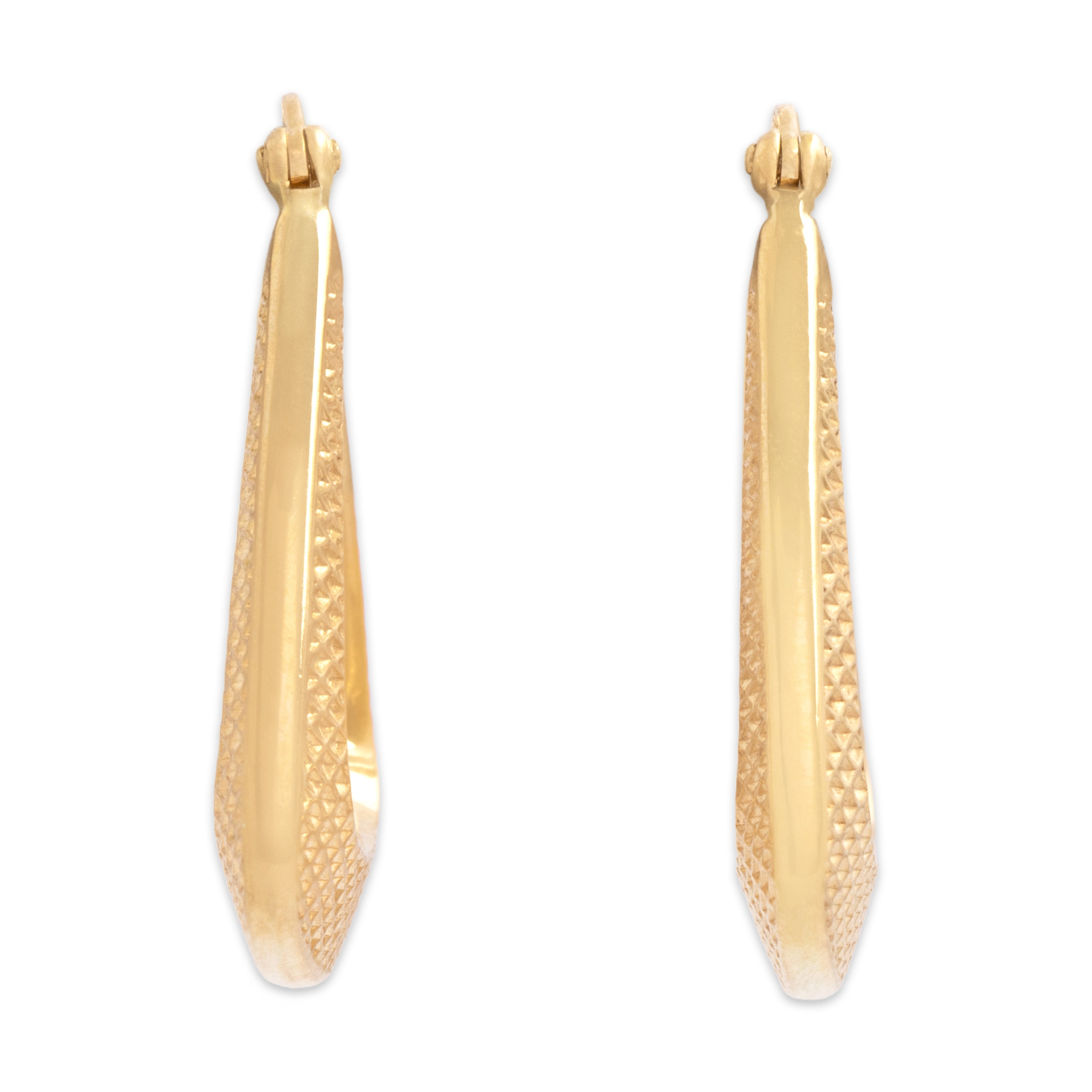 Vintage 14k Yellow Gold Triangular Textured Geometric Hoop Earrings - detail view #1