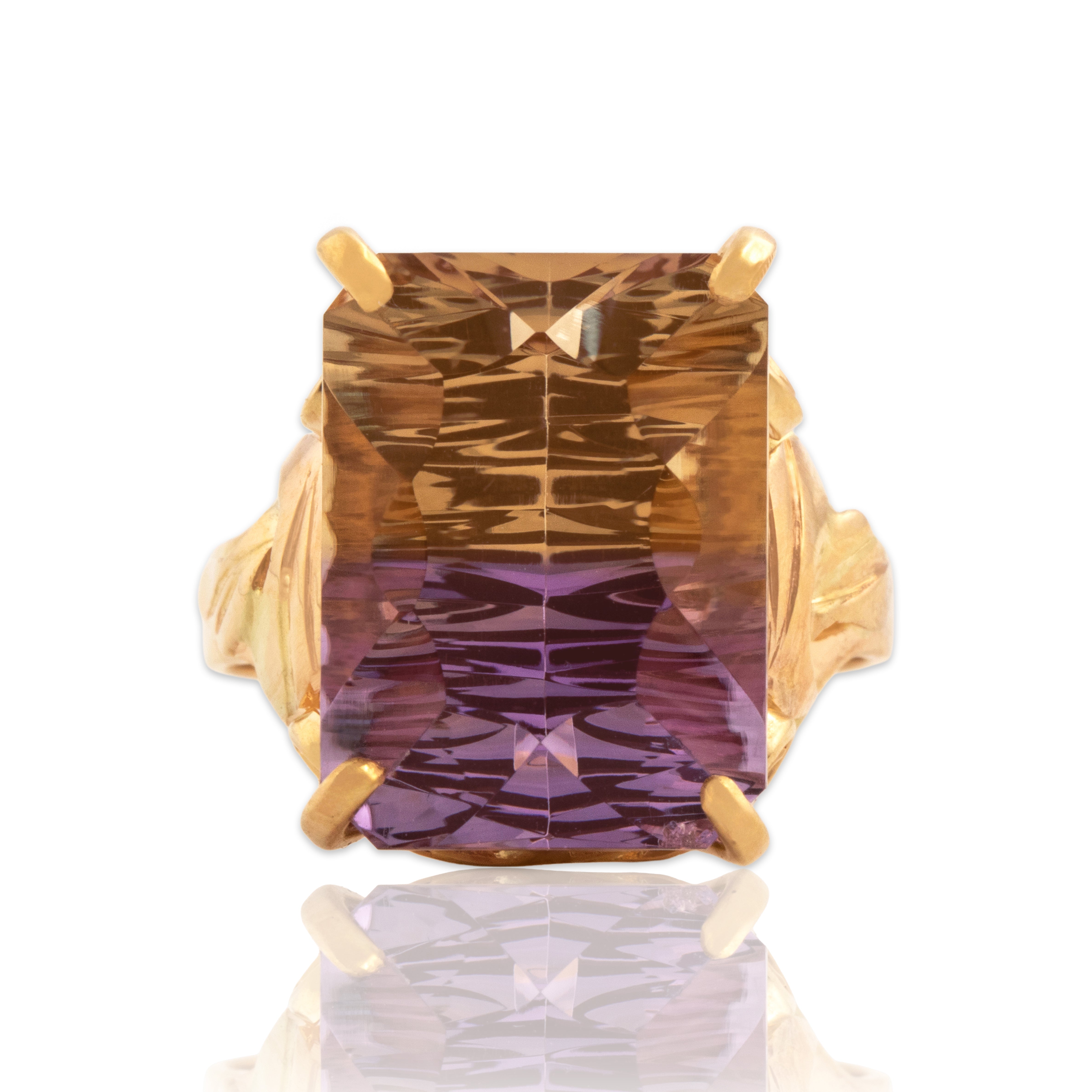 Vintage 14k Yellow Gold 10.6ct Ametrine Mesmerizing Fancy-Cut Cocktail Ring - Close-up view