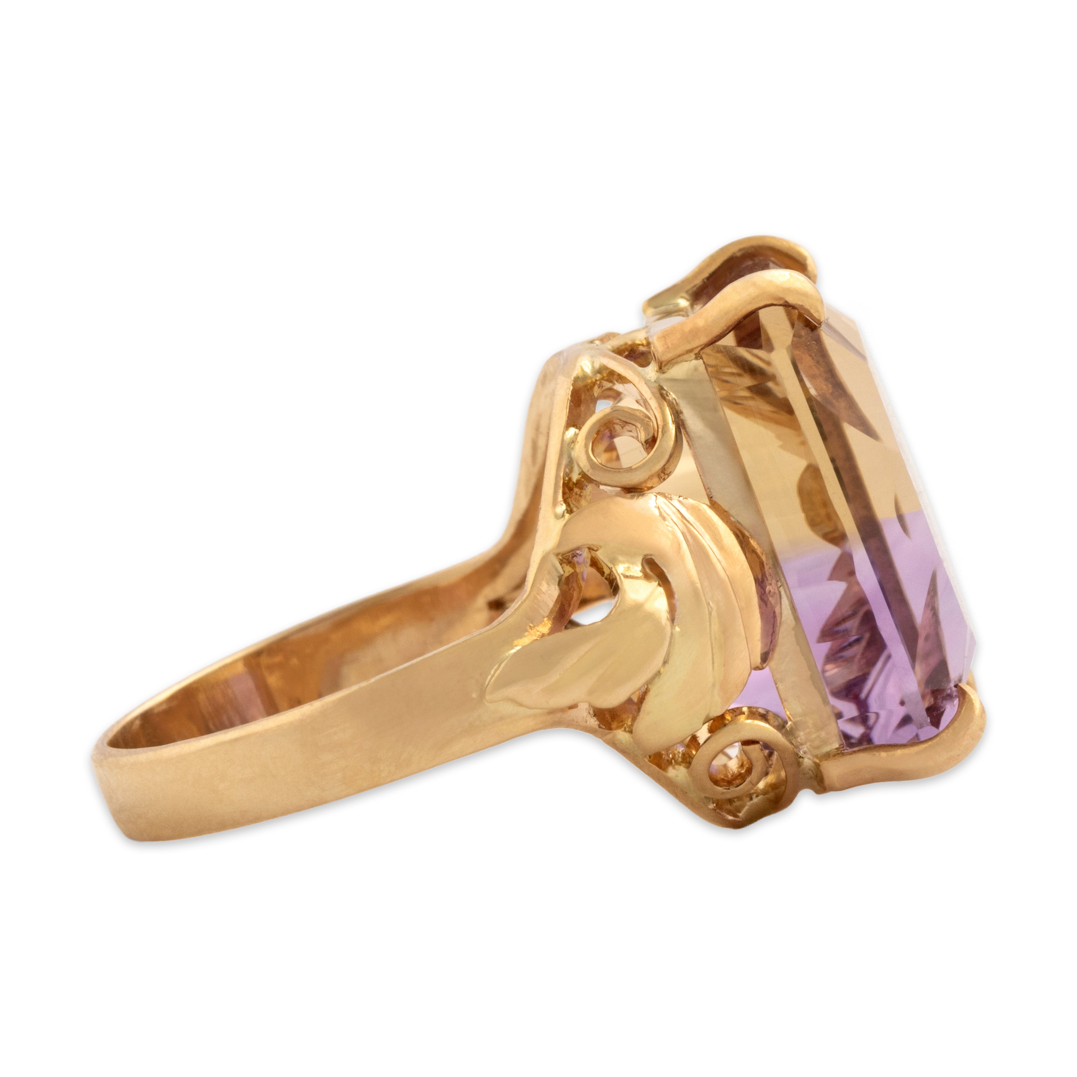 Vintage 14k Yellow Gold 10.6ct Ametrine Mesmerizing Fancy-Cut Cocktail Ring - Side view