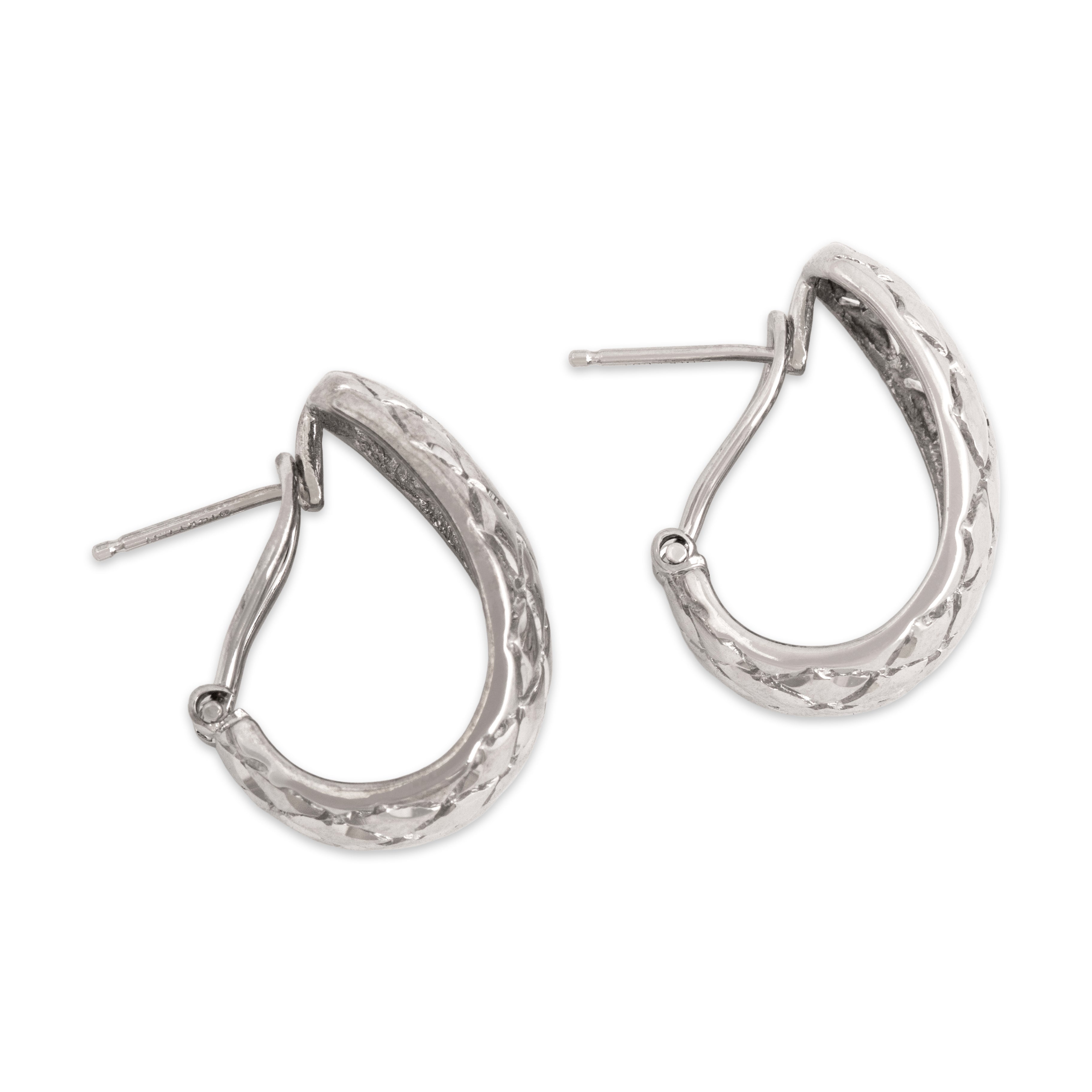 Vintage 14k White Gold Gleaming Quilted Omega-Back Earrings - Side view