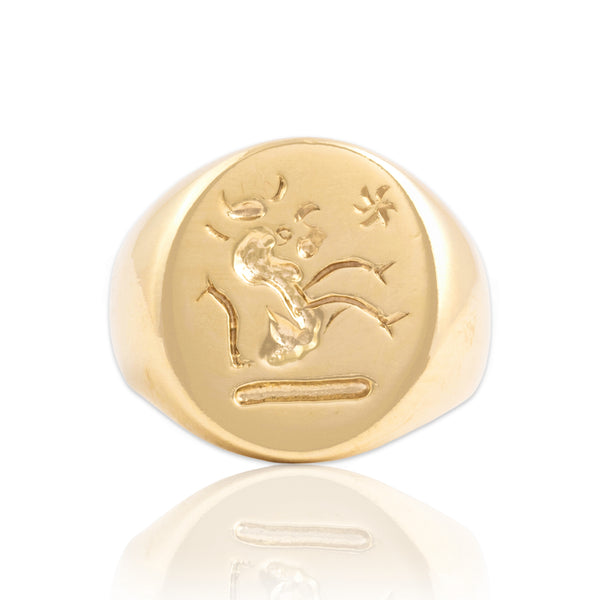 Vintage 14k Yellow Gold Mystical Capricorn Seagoat Signet Ring 5.00