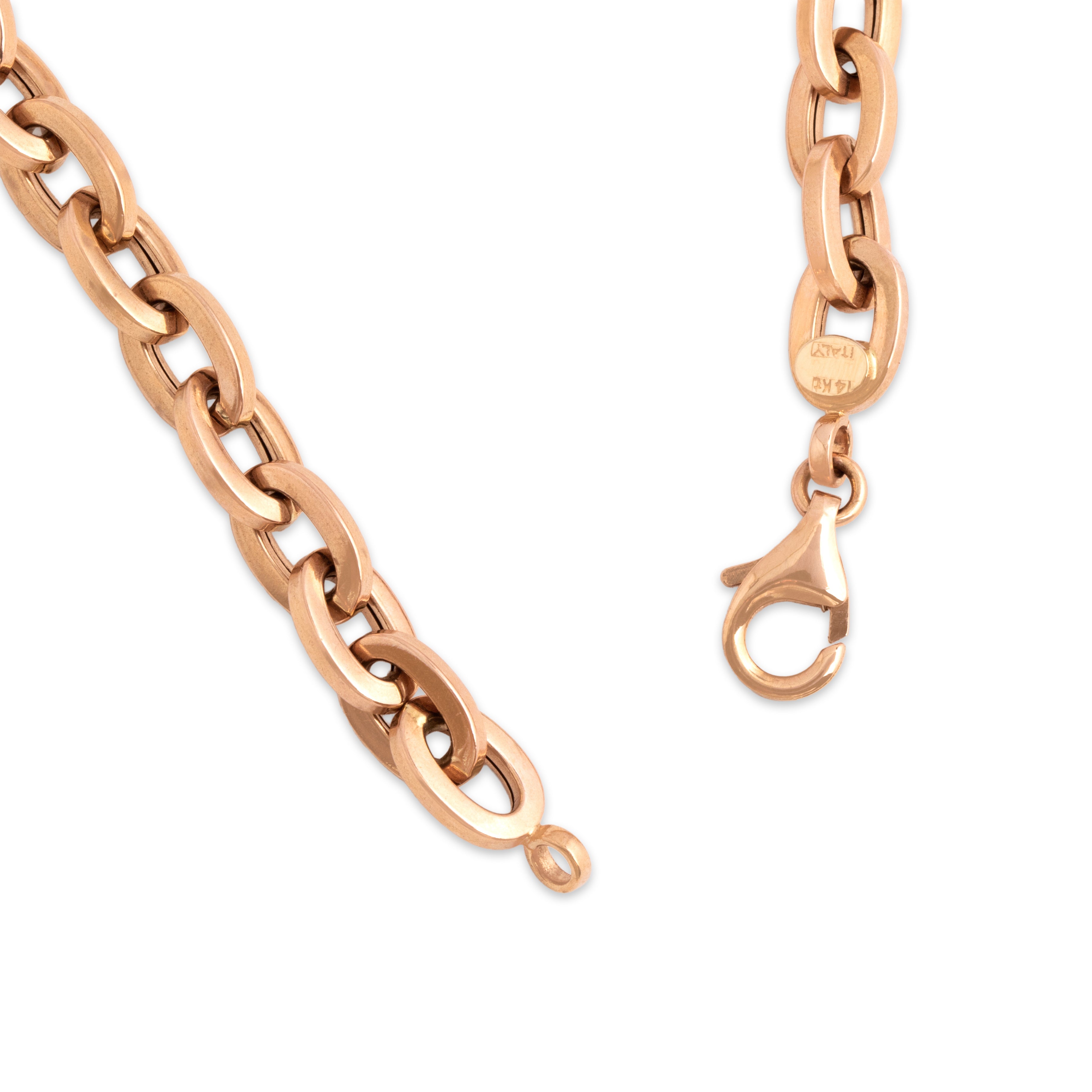 Estate Italian 14k Rose Gold Classic Oval Cable Link Bracelet 7.5