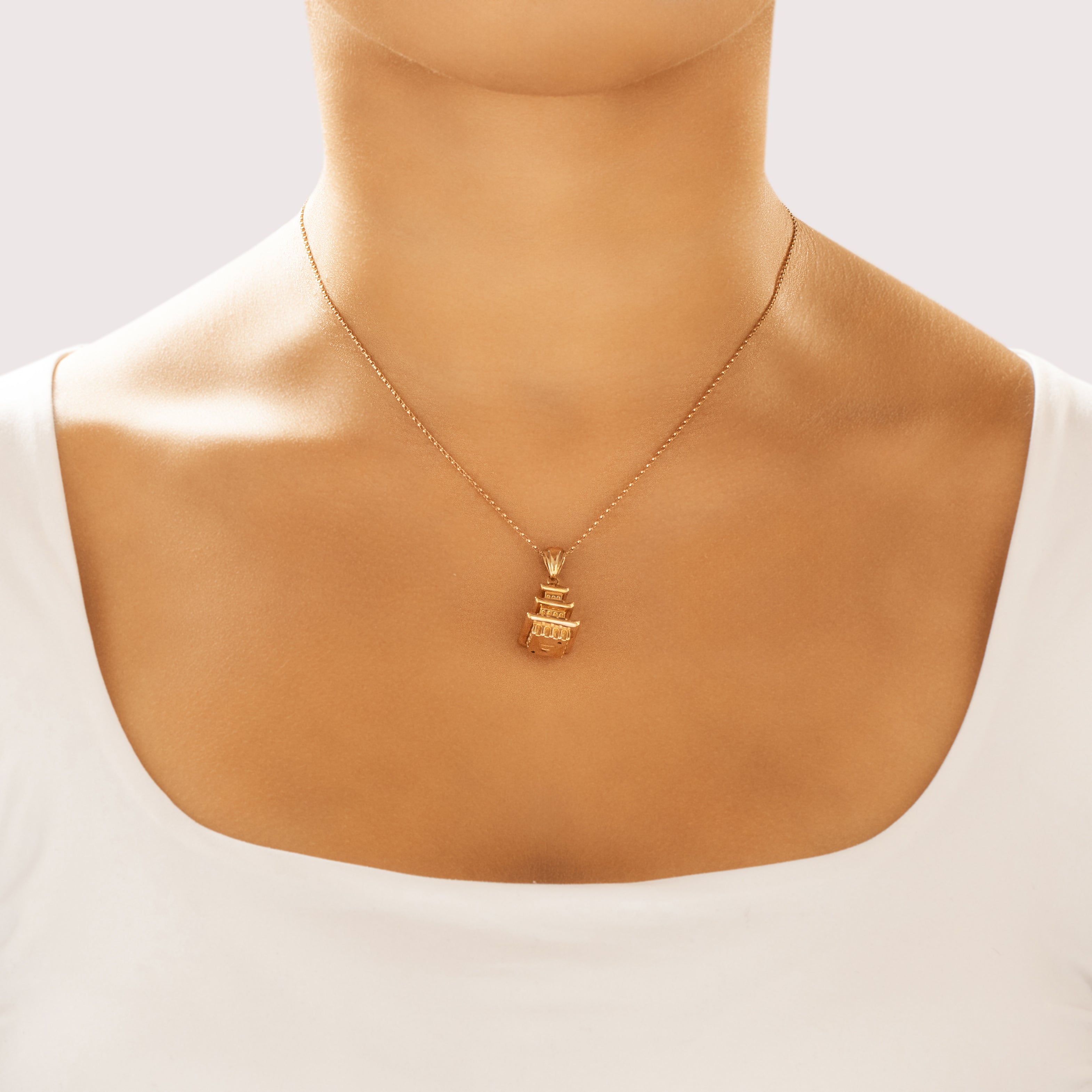 Vintage Italian 14k Rosy Yellow Gold Adorable Dimensional Pagoda Pendant