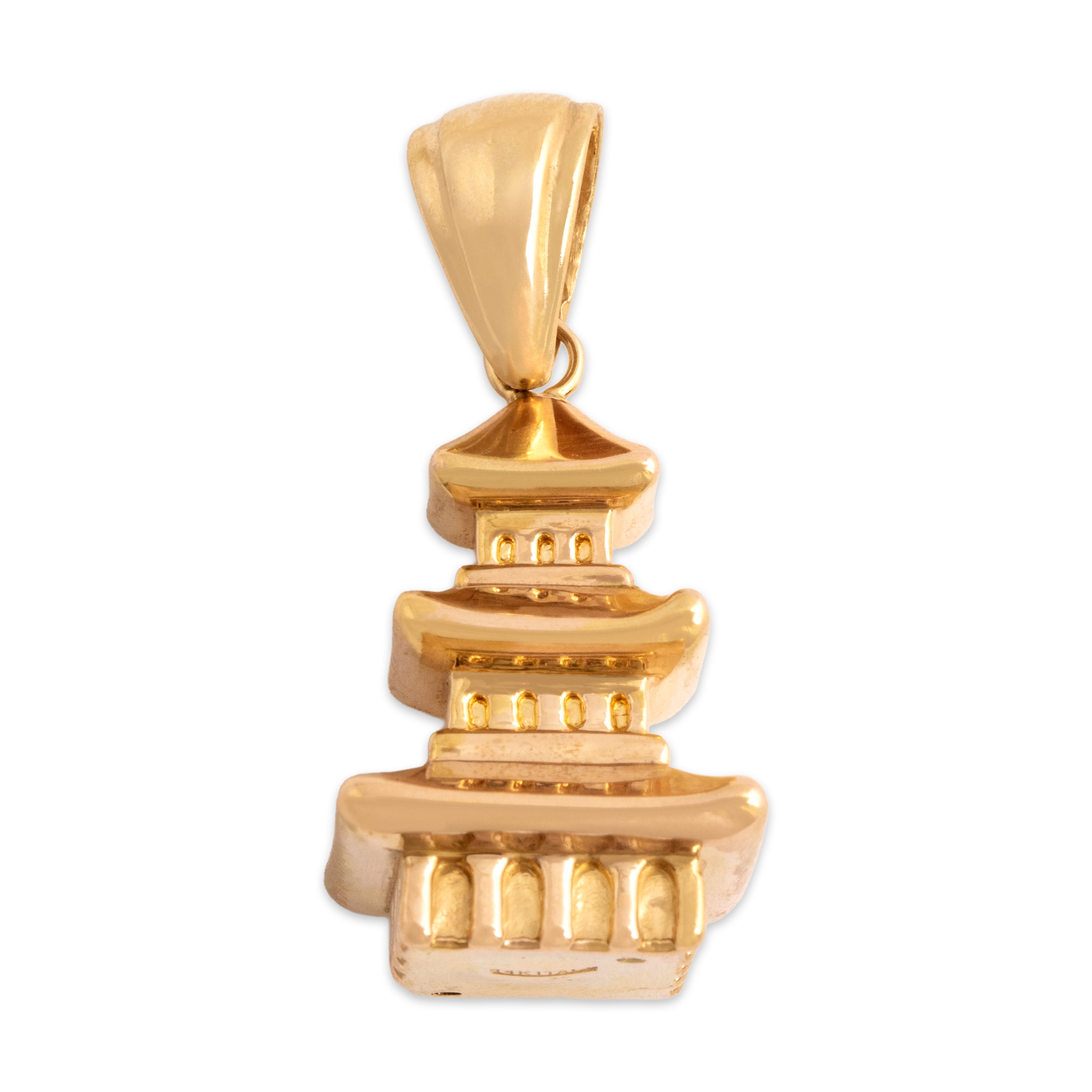 Vintage Italian 14k Rosy Yellow Gold Adorable Dimensional Pagoda Pendant - detail view #1