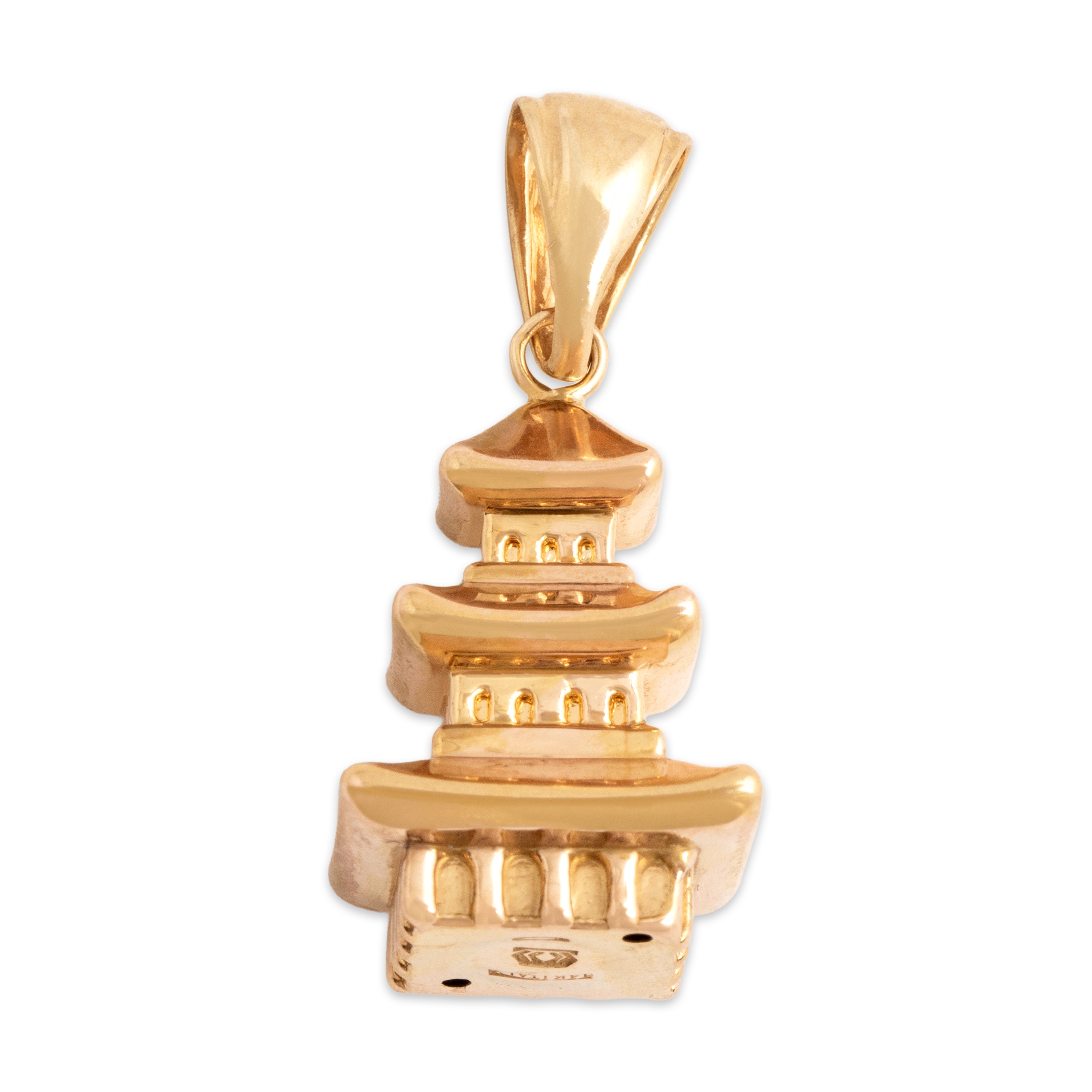 Vintage Italian 14k Rosy Yellow Gold Adorable Dimensional Pagoda Pendant - detail view #2