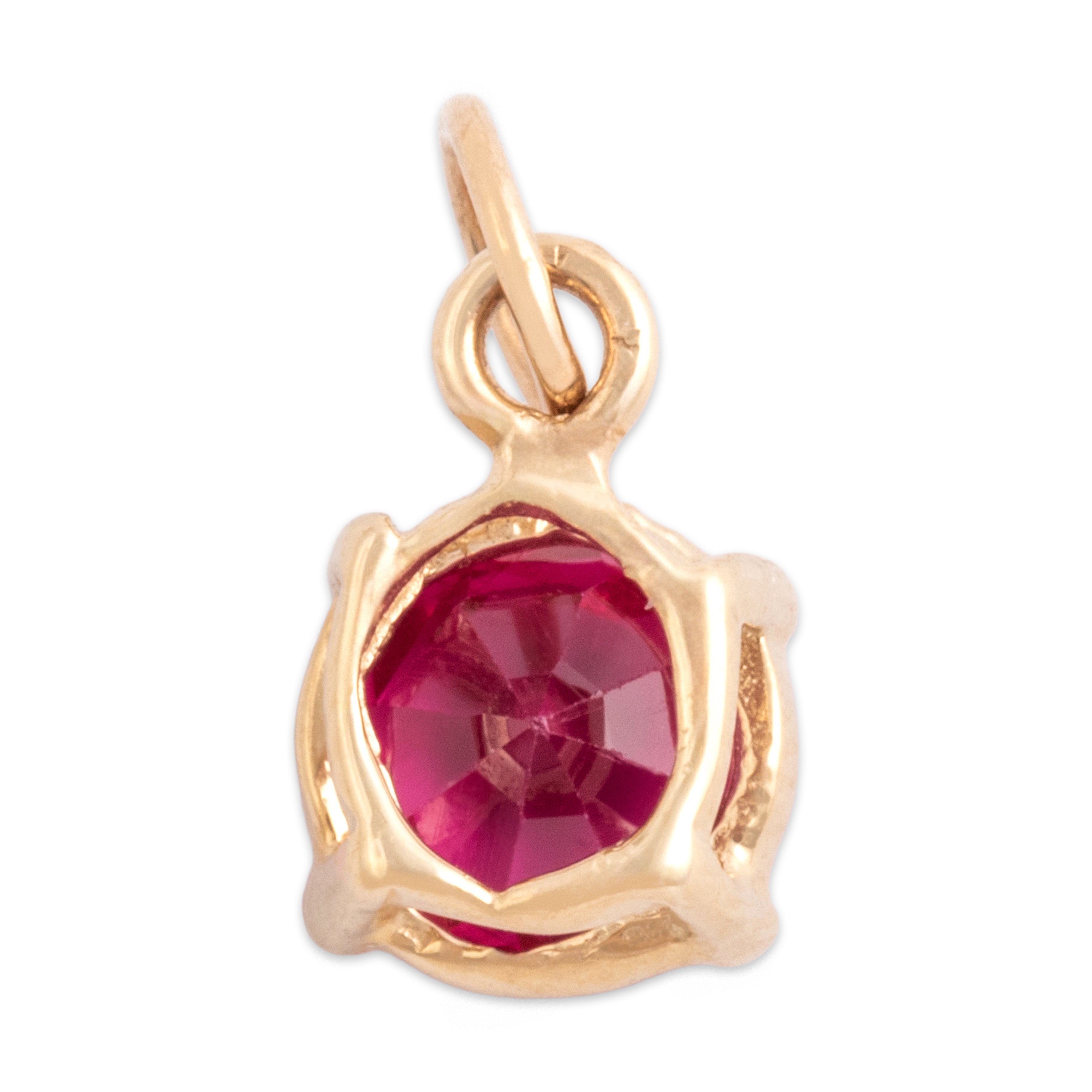 Vintage Small 14k Yellow Gold 1.09ct Synthetic Ruby Vibrant Charm / Pendant
