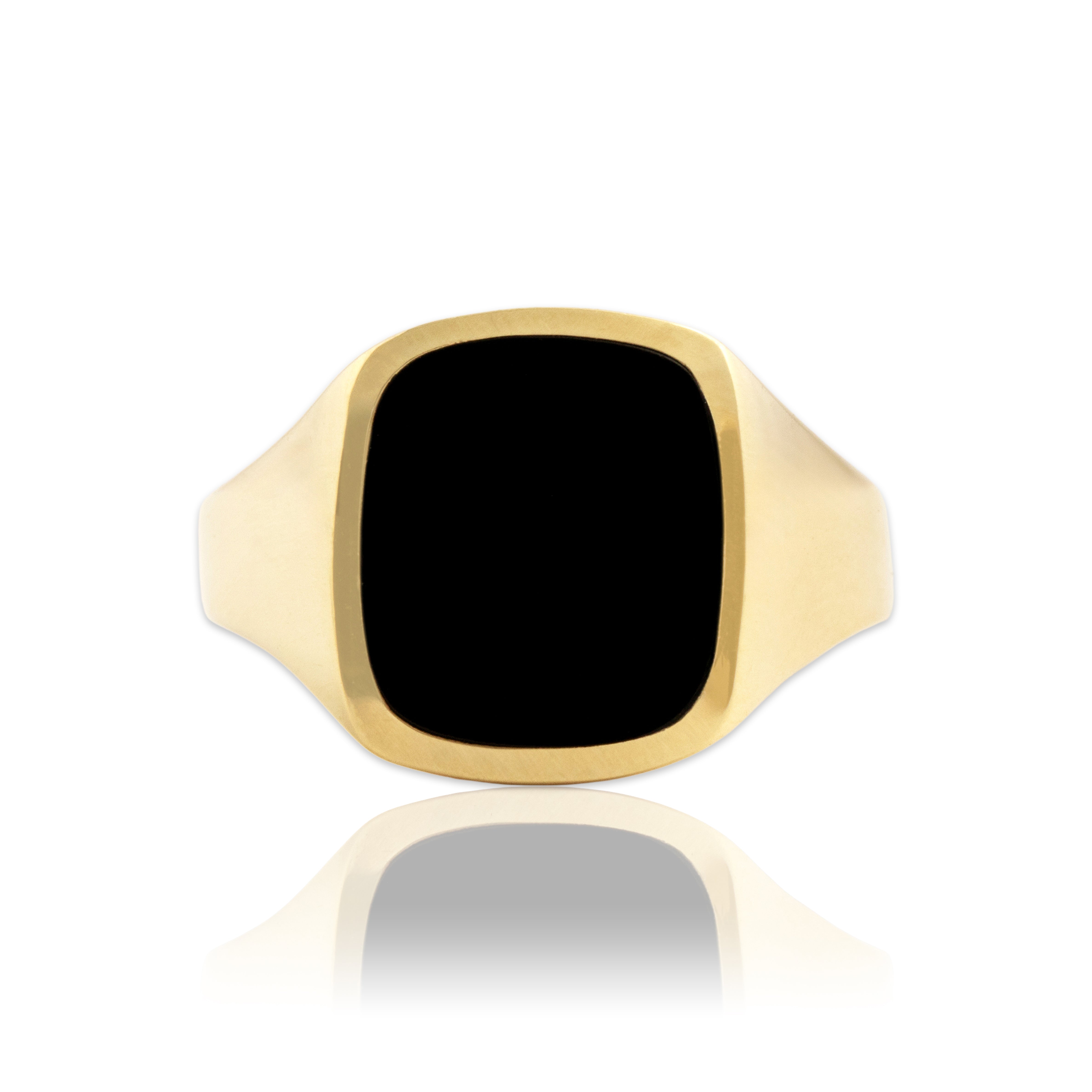 Vintage Dutch 14k Yellow Gold Onyx Bold Gleaming Signet Ring - Close-up view