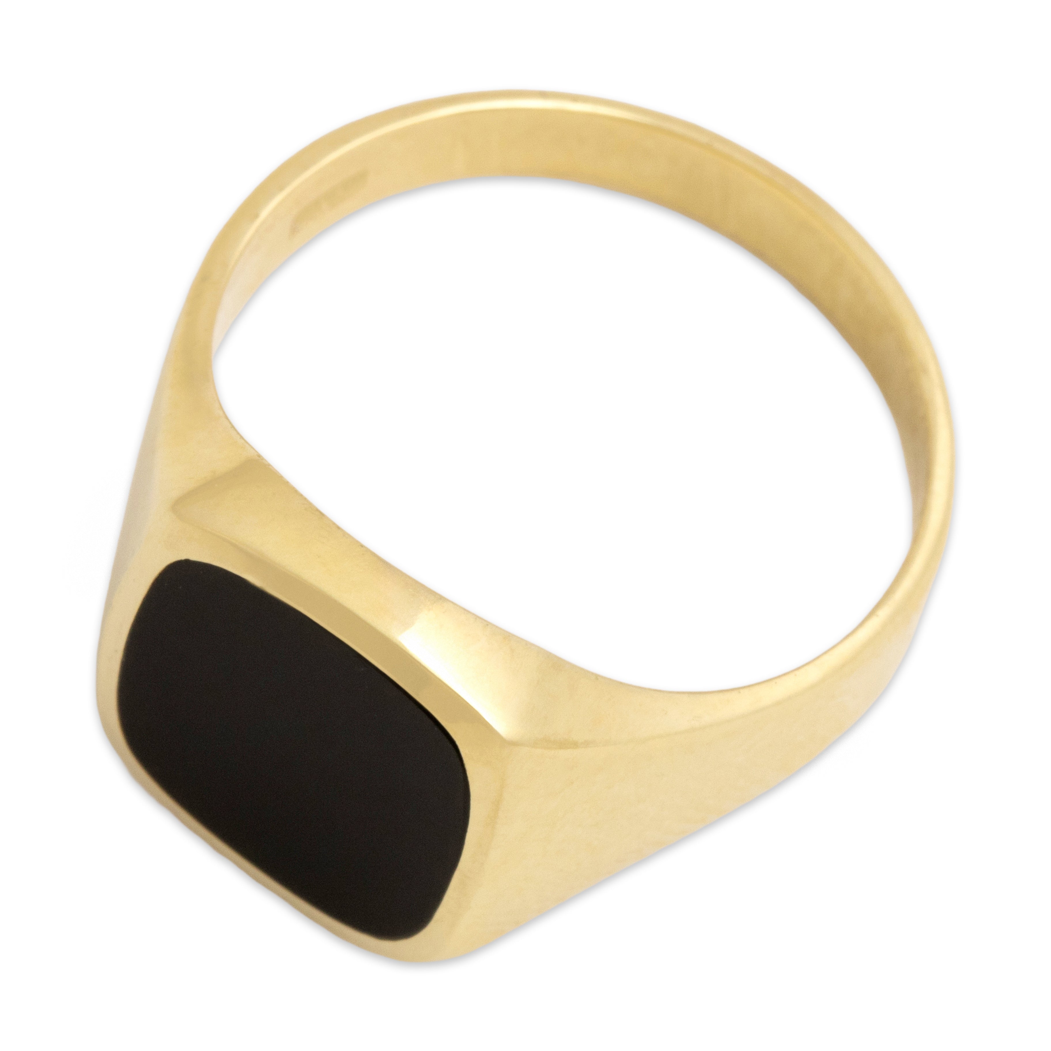 Vintage Dutch 14k Yellow Gold Onyx Bold Gleaming Signet Ring - Overall view