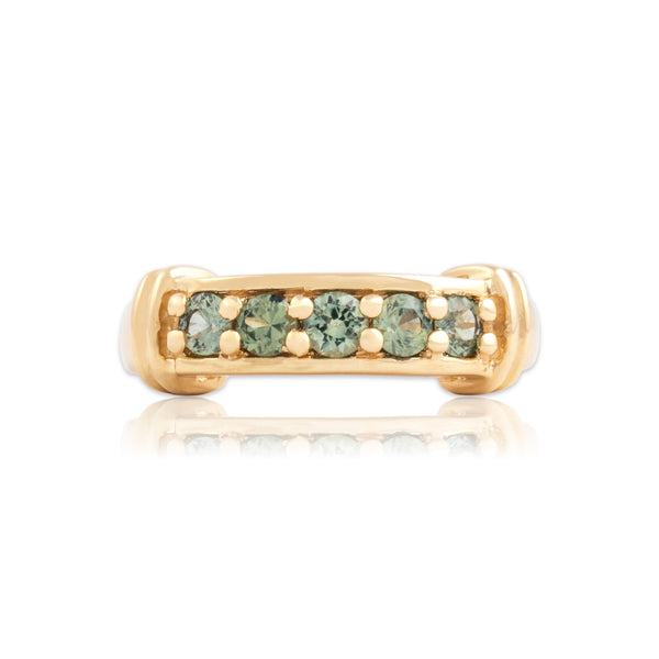 Vintage 14k Yellow Gold .57cttw Green Sapphire Heart-Detail Flashing Ring 5.75