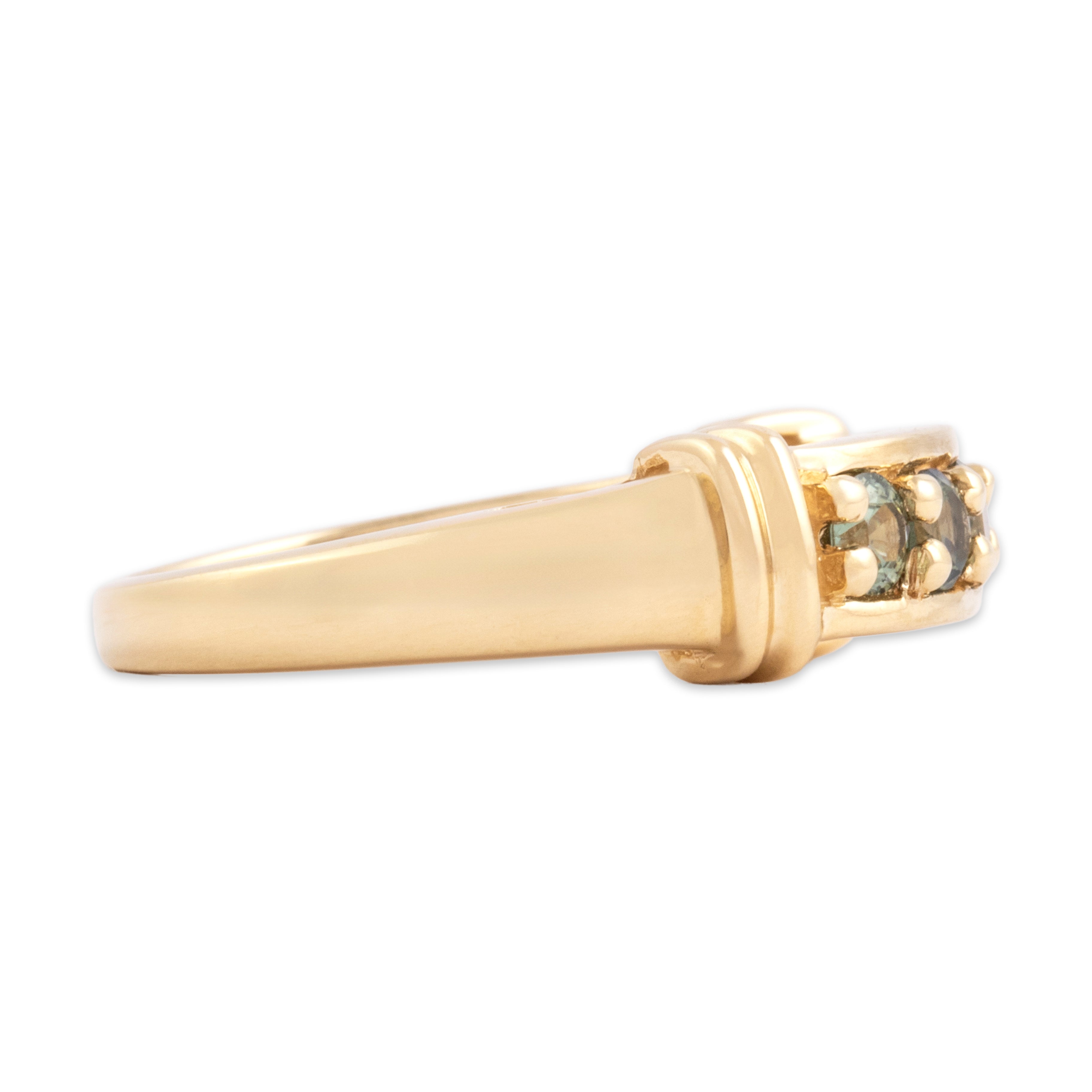Vintage 14k Yellow Gold .57cttw Green Sapphire Heart-Detail Flashing Line Ring - Side view