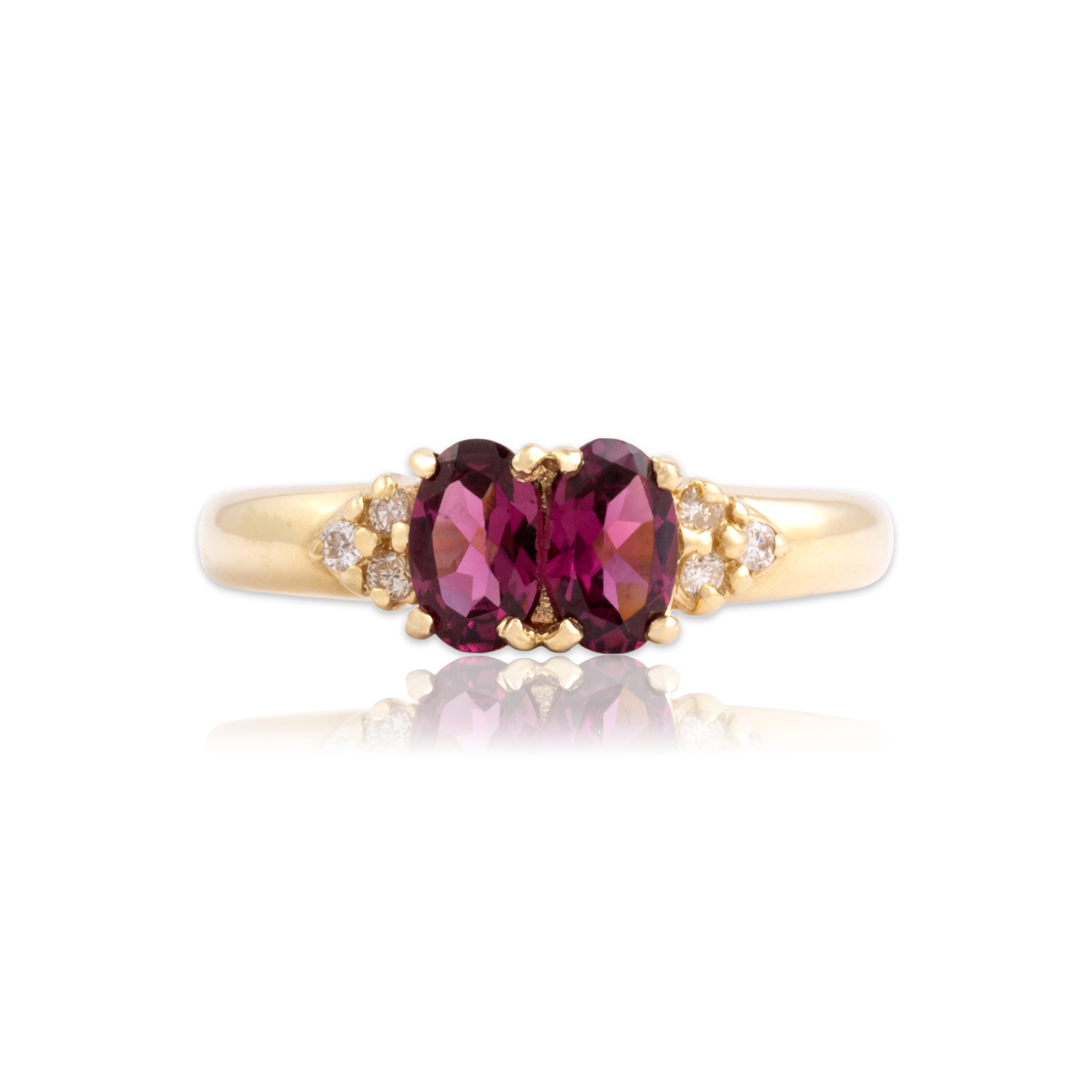 Vintage 14k Yellow Gold .81cttw Pink Garnet Diamond Bright Oval Duo Ring 7.00
