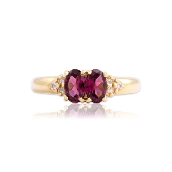 Vintage 14k Yellow Gold .81cttw Pink Garnet Diamond Bright Oval Duo Ring 7.00