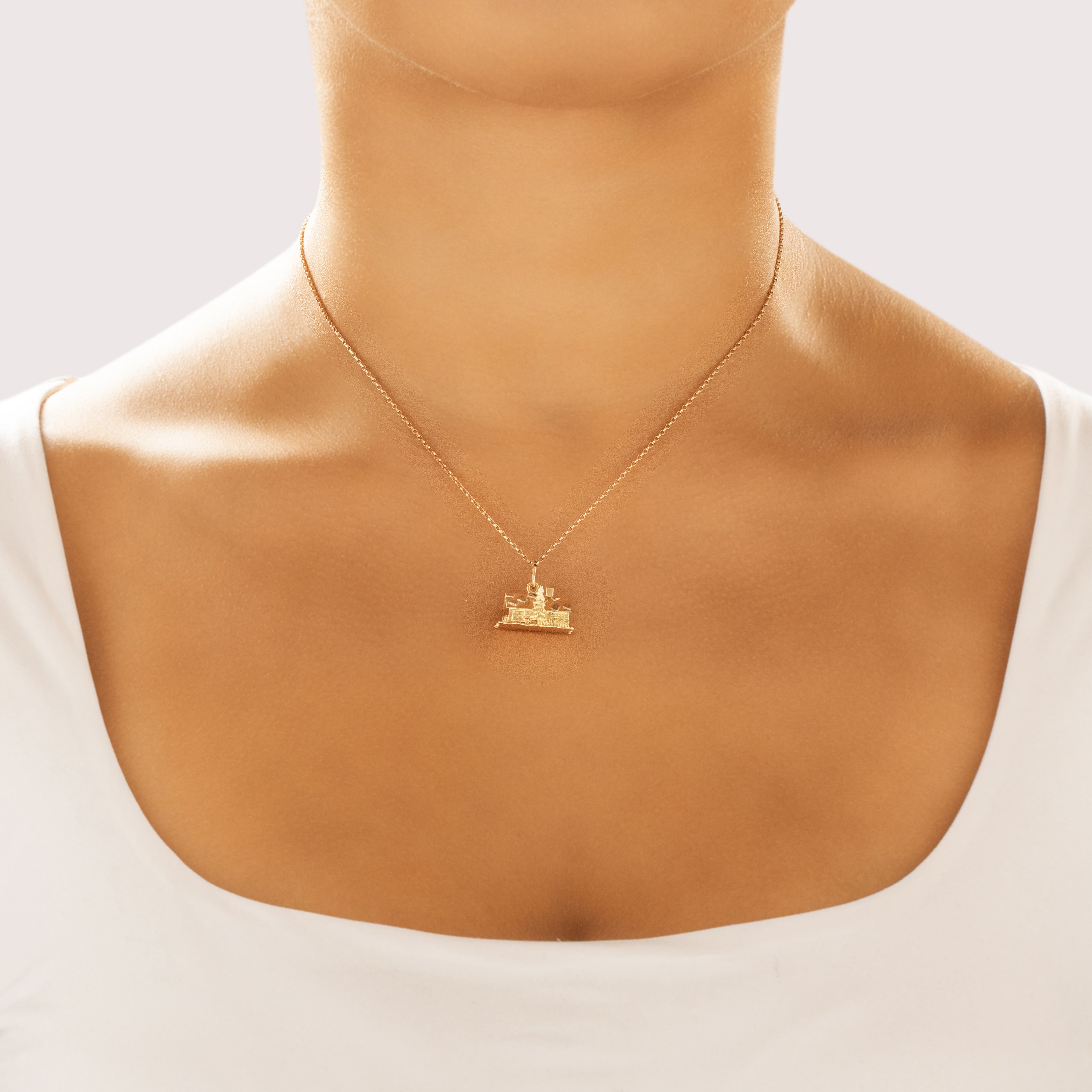 Vintage Austrian 14k Yellow & White Gold Wintery Romantic Cabin Charm / Pendant