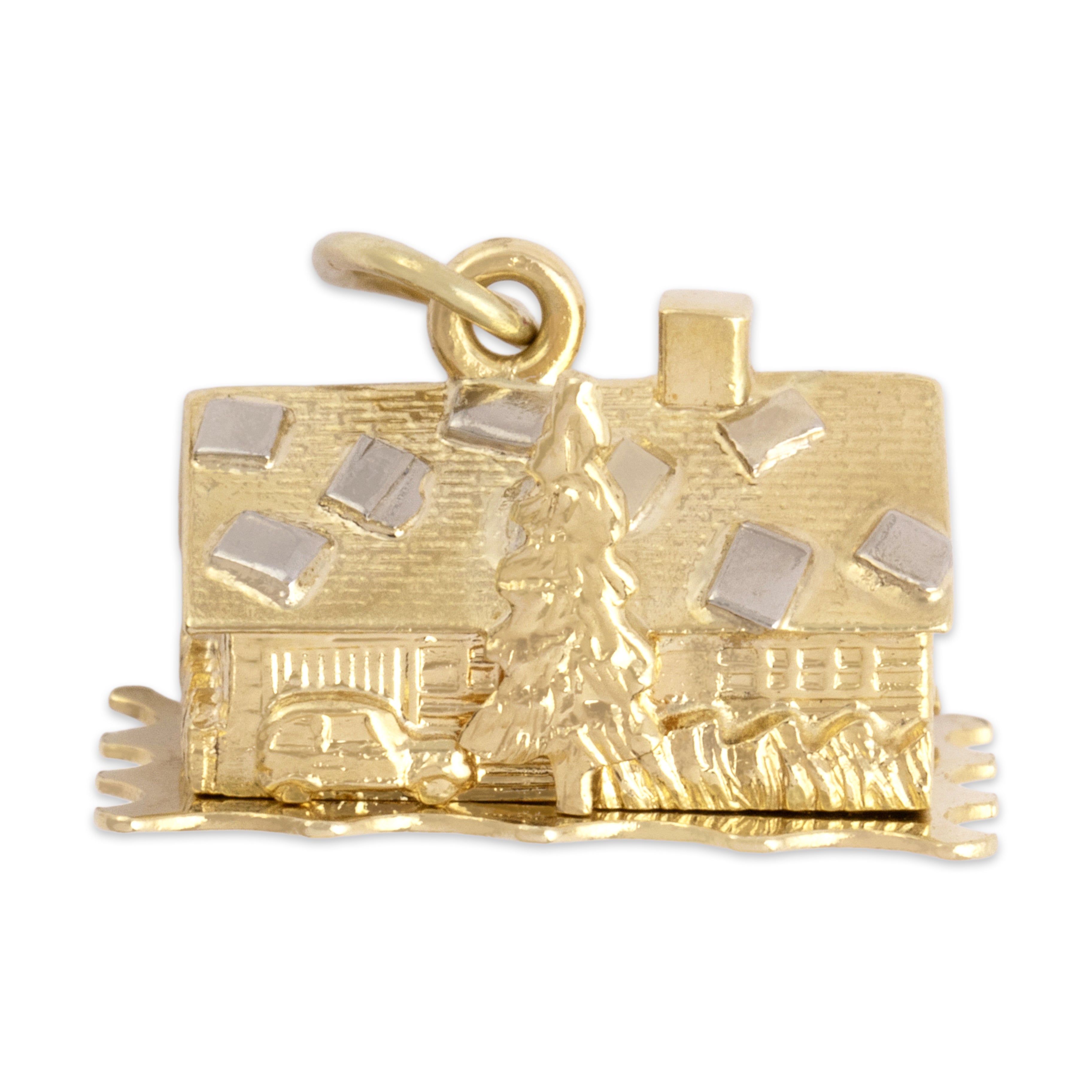 Vintage Austrian 14k Yellow & White Gold Wintery Romantic Cabin Charm / Pendant