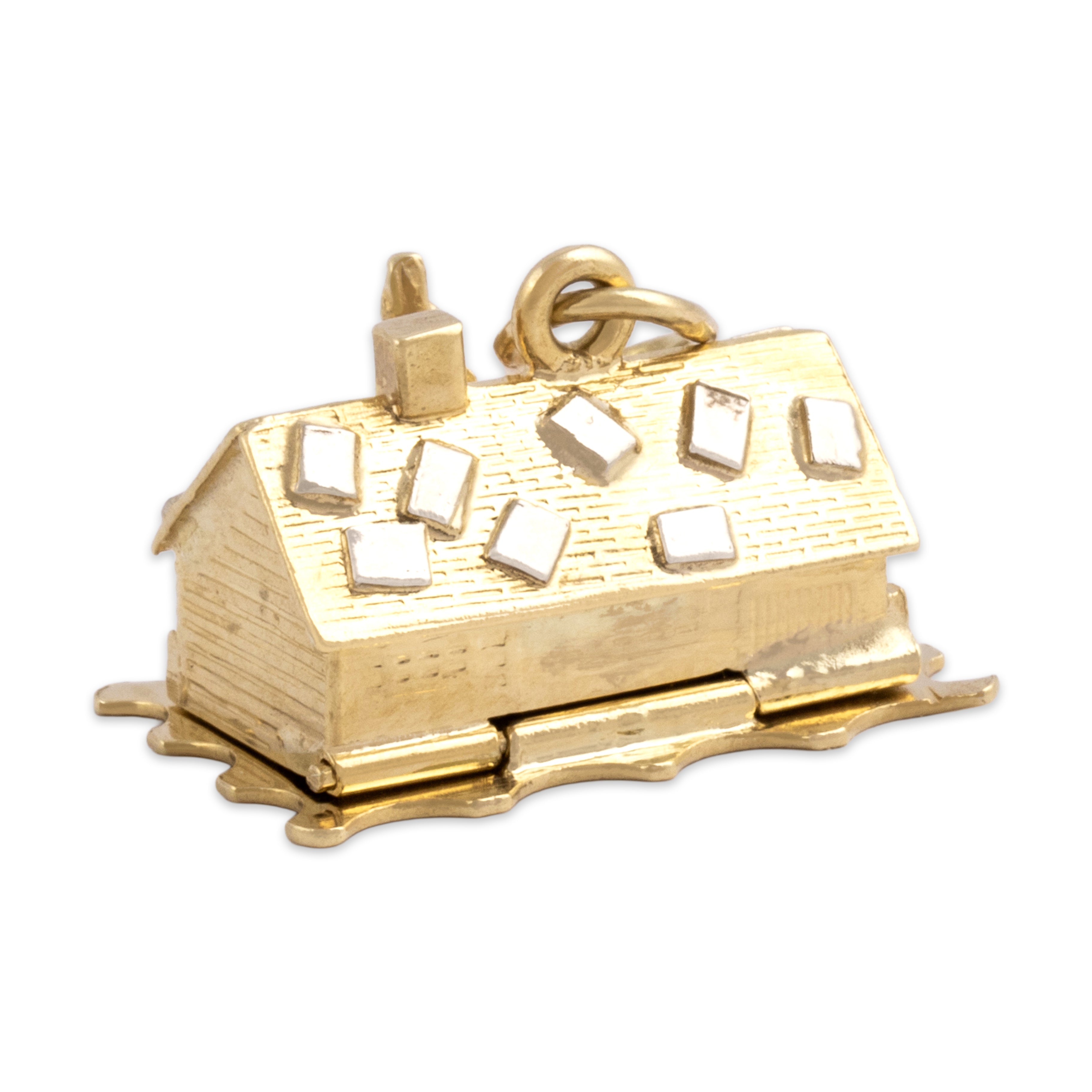 Vintage Austrian 14k Yellow & White Gold Wintery Romantic Cabin Charm / Pendant