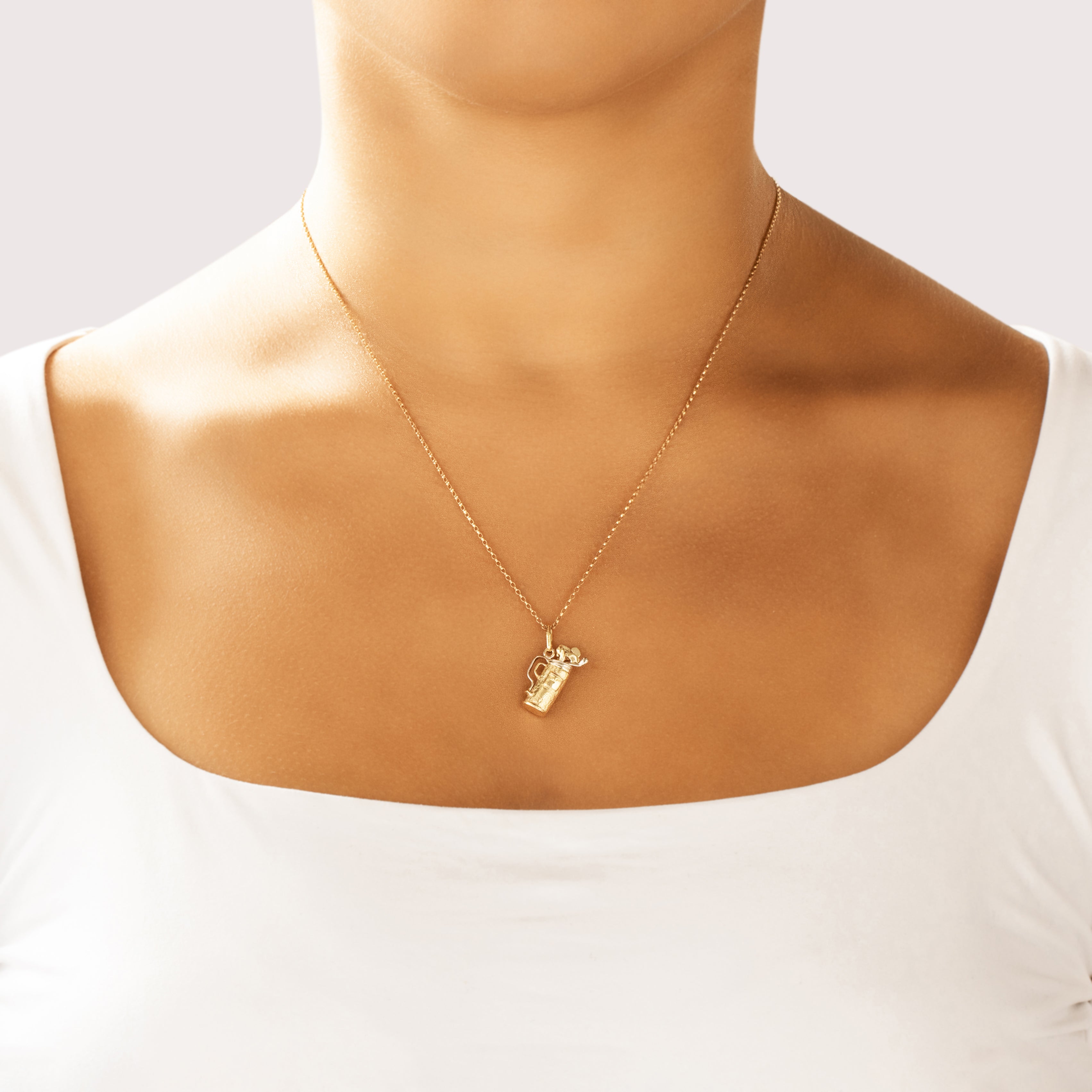 Vintage Italian 14k Yellow & White Gold Sporty Articulating Gold Bag Charm / Pendant - On model view