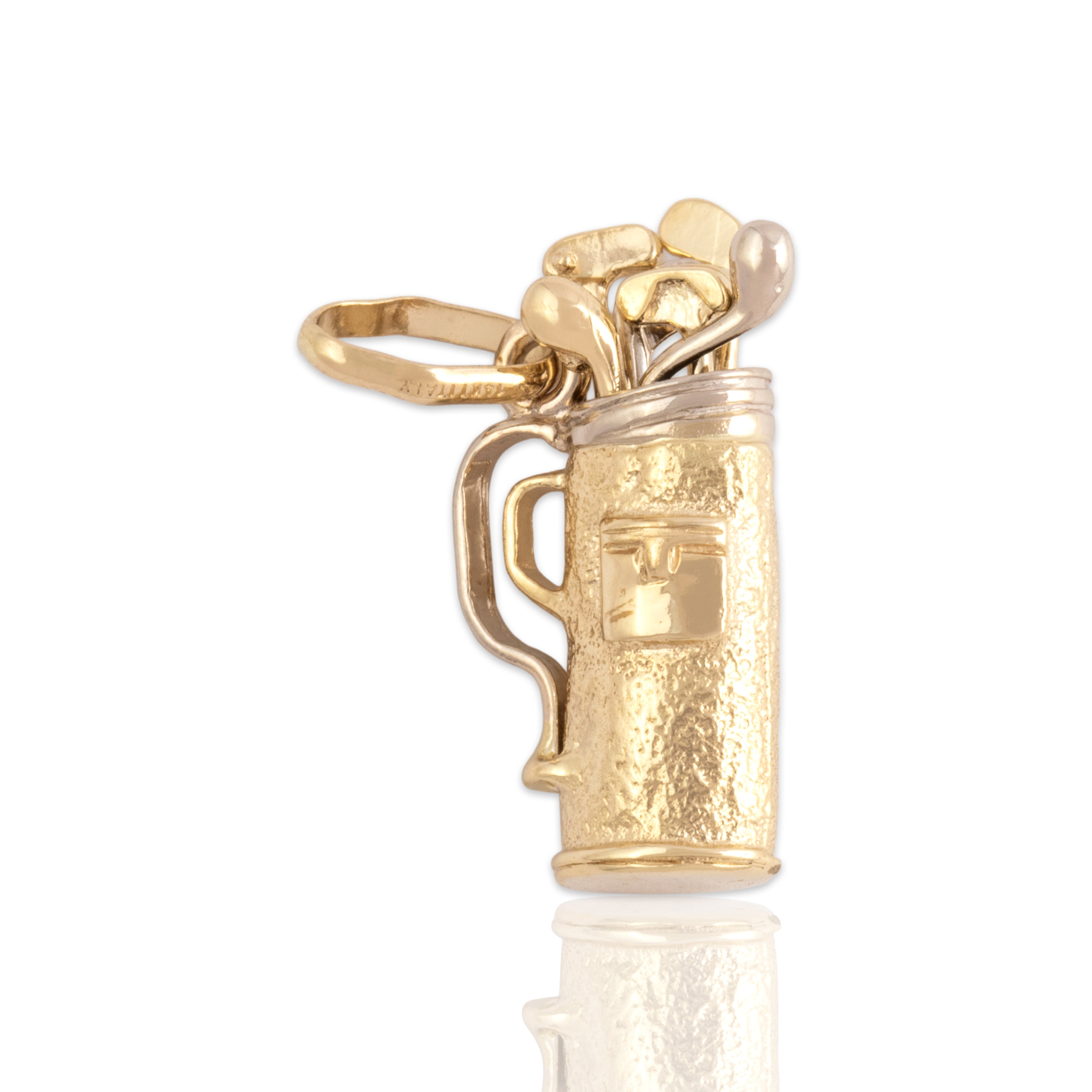 Vintage Italian 14k Yellow & White Gold Sporty Articulating Gold Bag Charm / Pendant - Close-up view