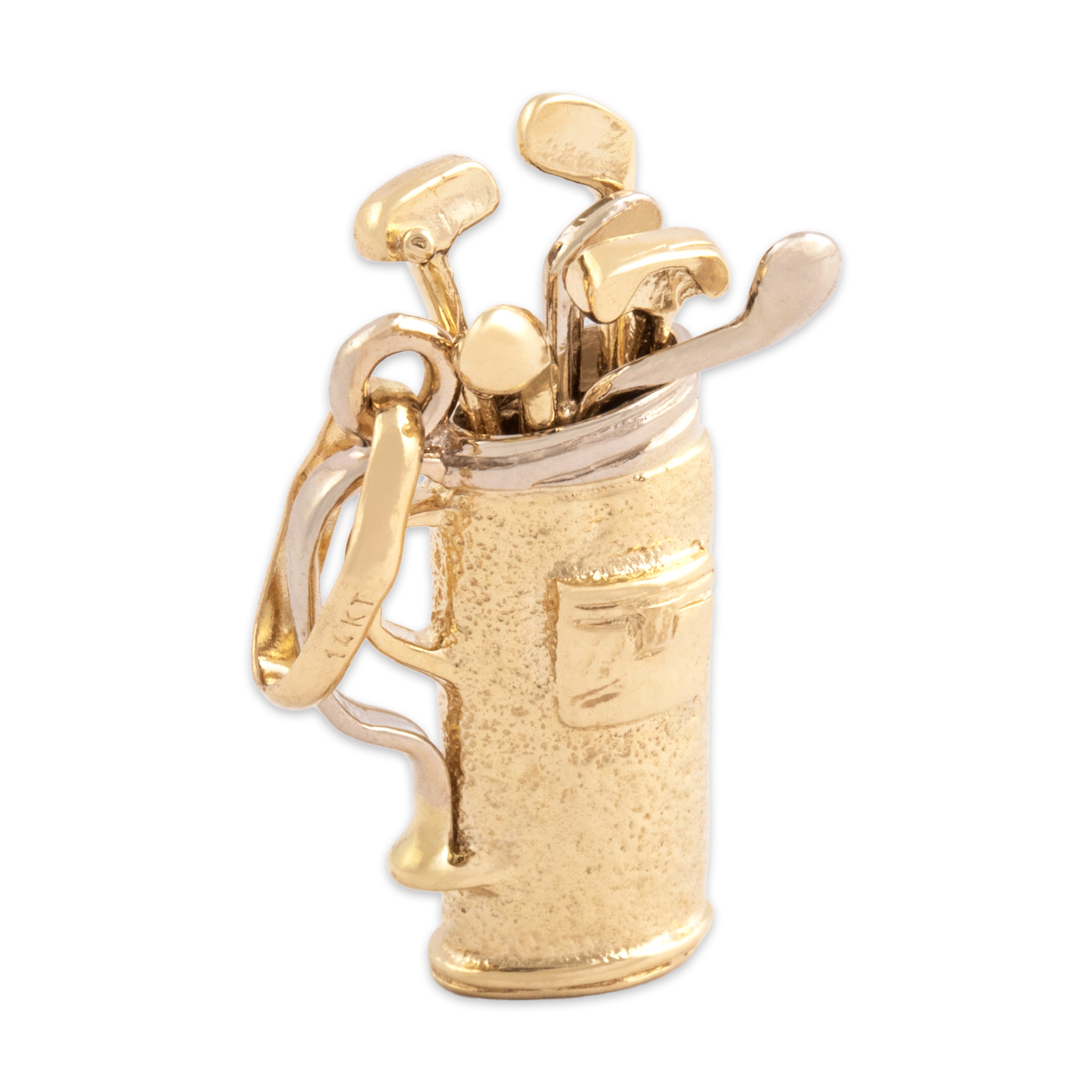 Vintage Italian 14k Yellow & White Gold Sporty Articulating Gold Bag Charm / Pendant - detail view #2